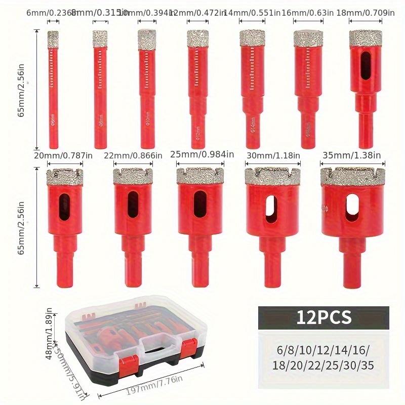 12-piece diamond welding red dry drill bit set to achieve efficient and convenient diamond coating, suitable for granite, marble, full-size glass tiles and ceramics.