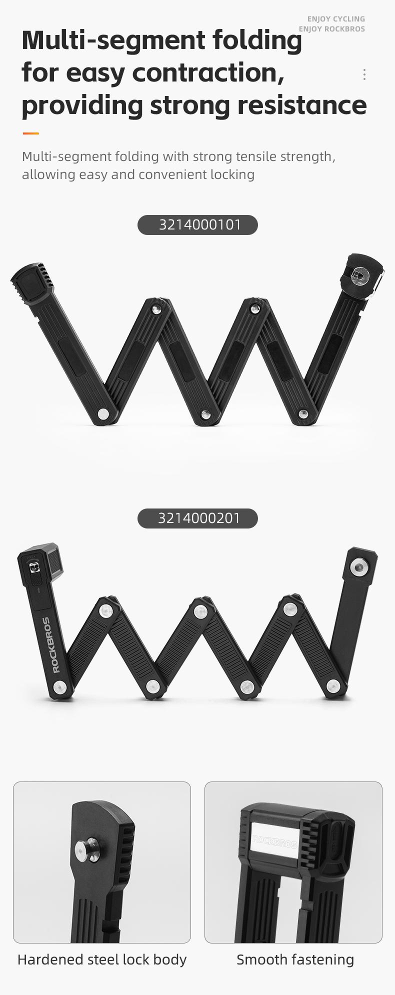 ROCKBROS Anti-Theft Folding Bike Lock,Bold Diameter 0.7cm,High-Strength ABS Material,Portable Folding Key Lock Bicycle Motorcycle Electric Vehicle