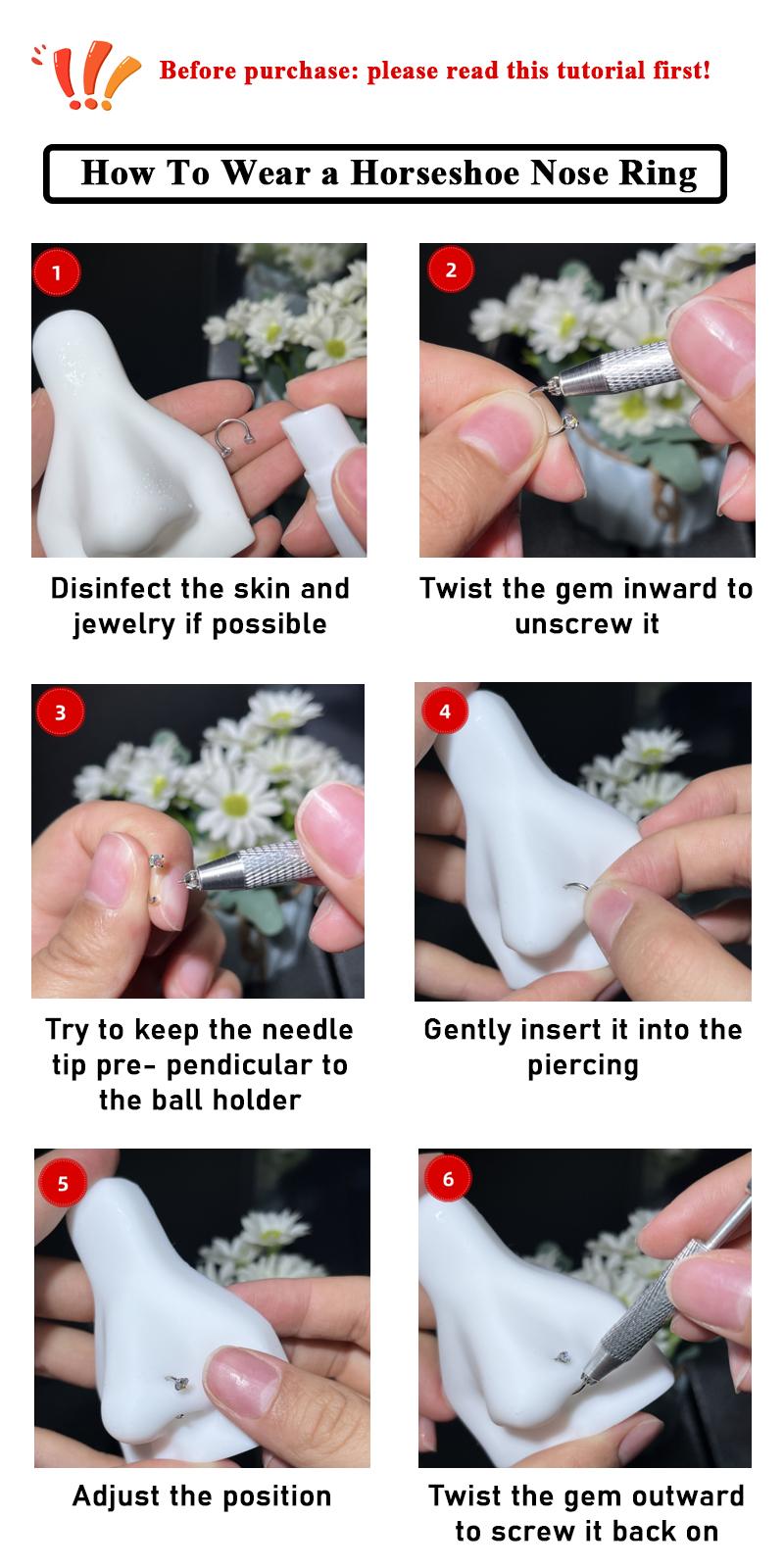 20G(0.8mm)/18G(1.0mm) 8mm Horseshoe Nose Hoop Internally Threaded Gems Nose Ring with Free Ball Holder 20G(0.8mm)/18G(1.0mm) 8mm Horseshoe Nose Hoop Internally Threaded Gems Nose Ring with Free Ball Holder