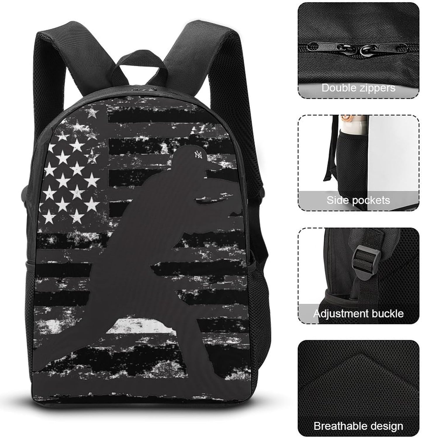 American Flag Unisex 3-Piece Waterproof Baseball Backpack Set - Polyester, Insulated Lunch Box, Pencil Case, Fits 17in Laptop, Casual Family Holiday Geometric Design, Back to School Use