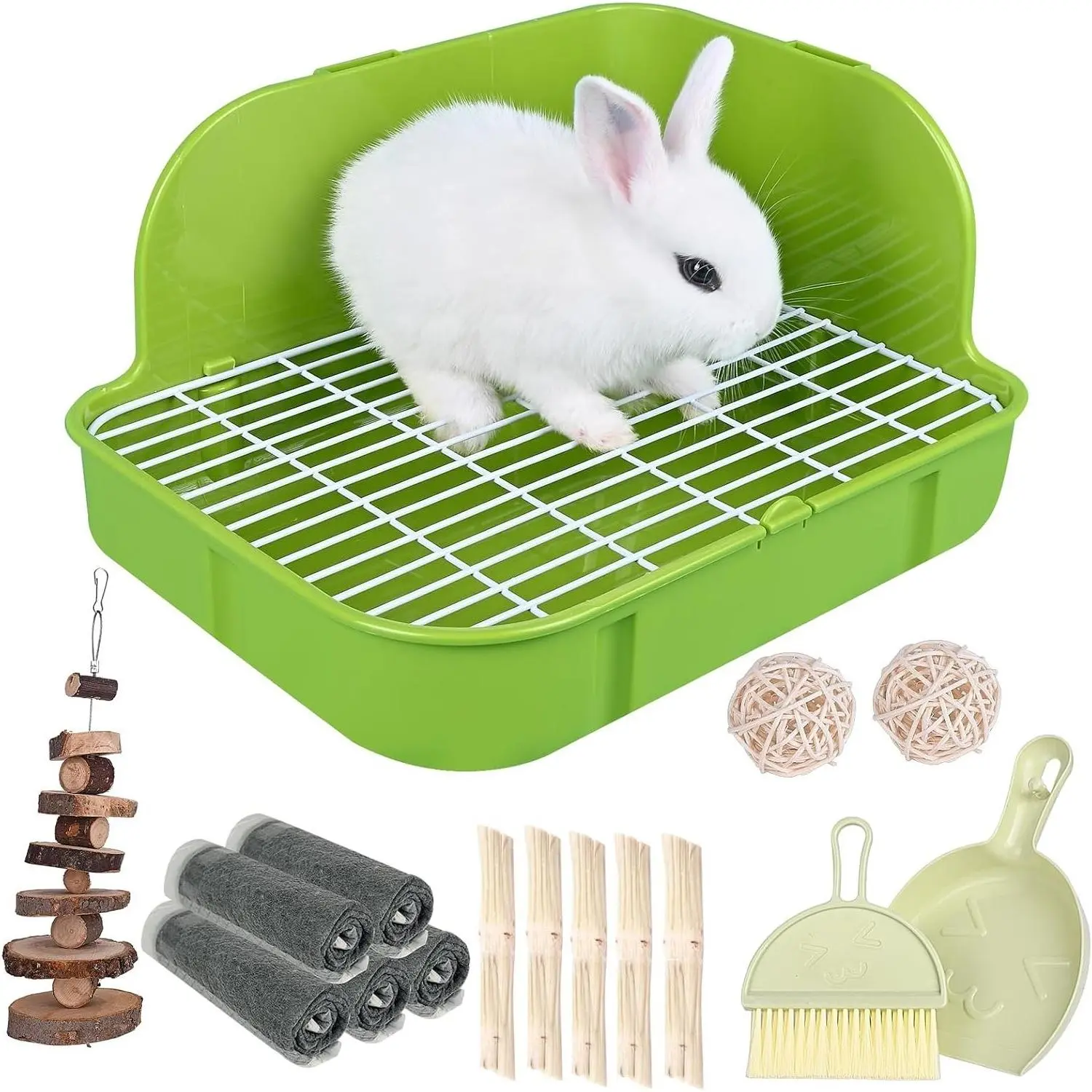 Rabbit Litter Box Toilet, Plastic Square Corner Potty Trainer Pet Pan for Small Animals, Rabbits, Guinea Pigs, Chinchilla, Ferret, Galesaur, 11.4 Inches (Green)Gift