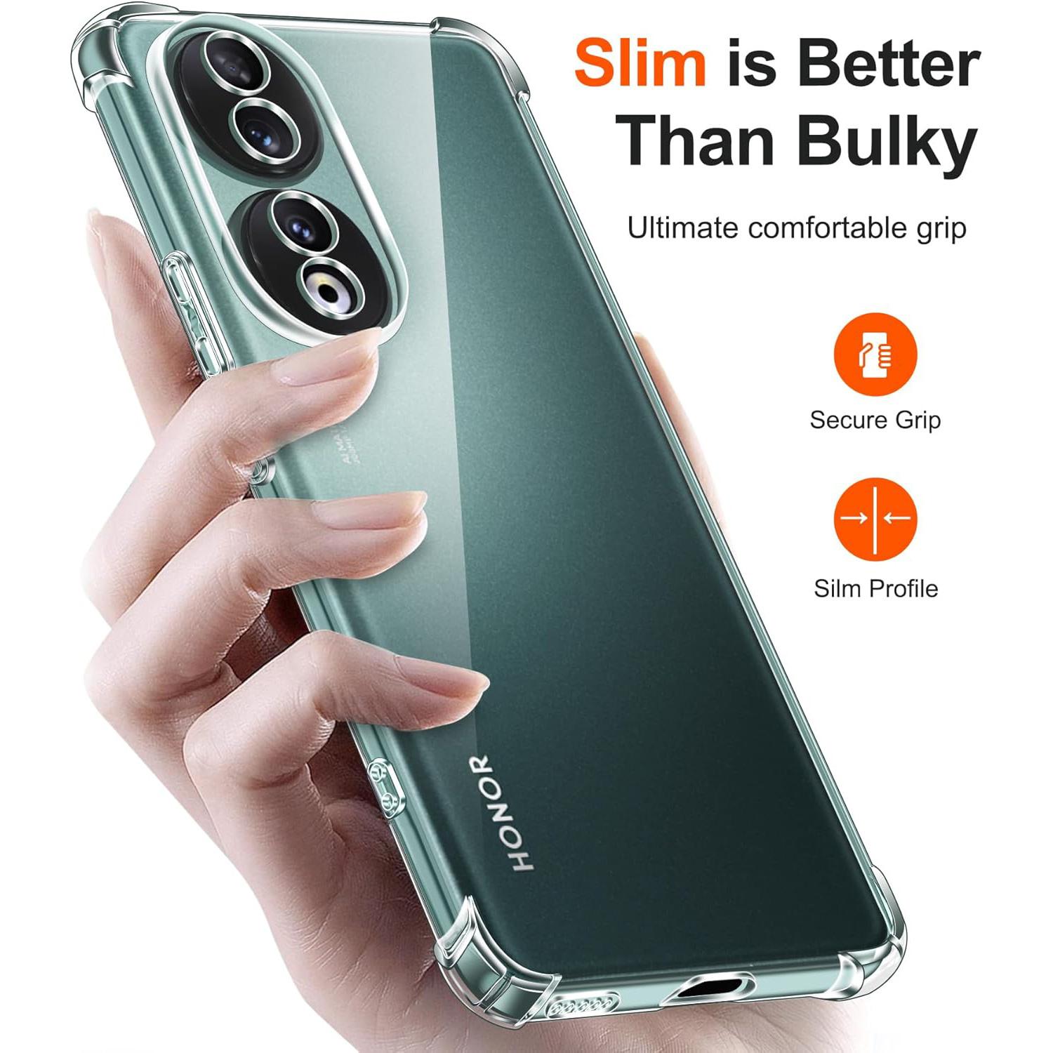 Case for Honor 90 Pro, Clear Phone Case with Reinforced Corners Camera Protection Bumper Slim Fit Shockproof Flexible TPU Case, Transparent