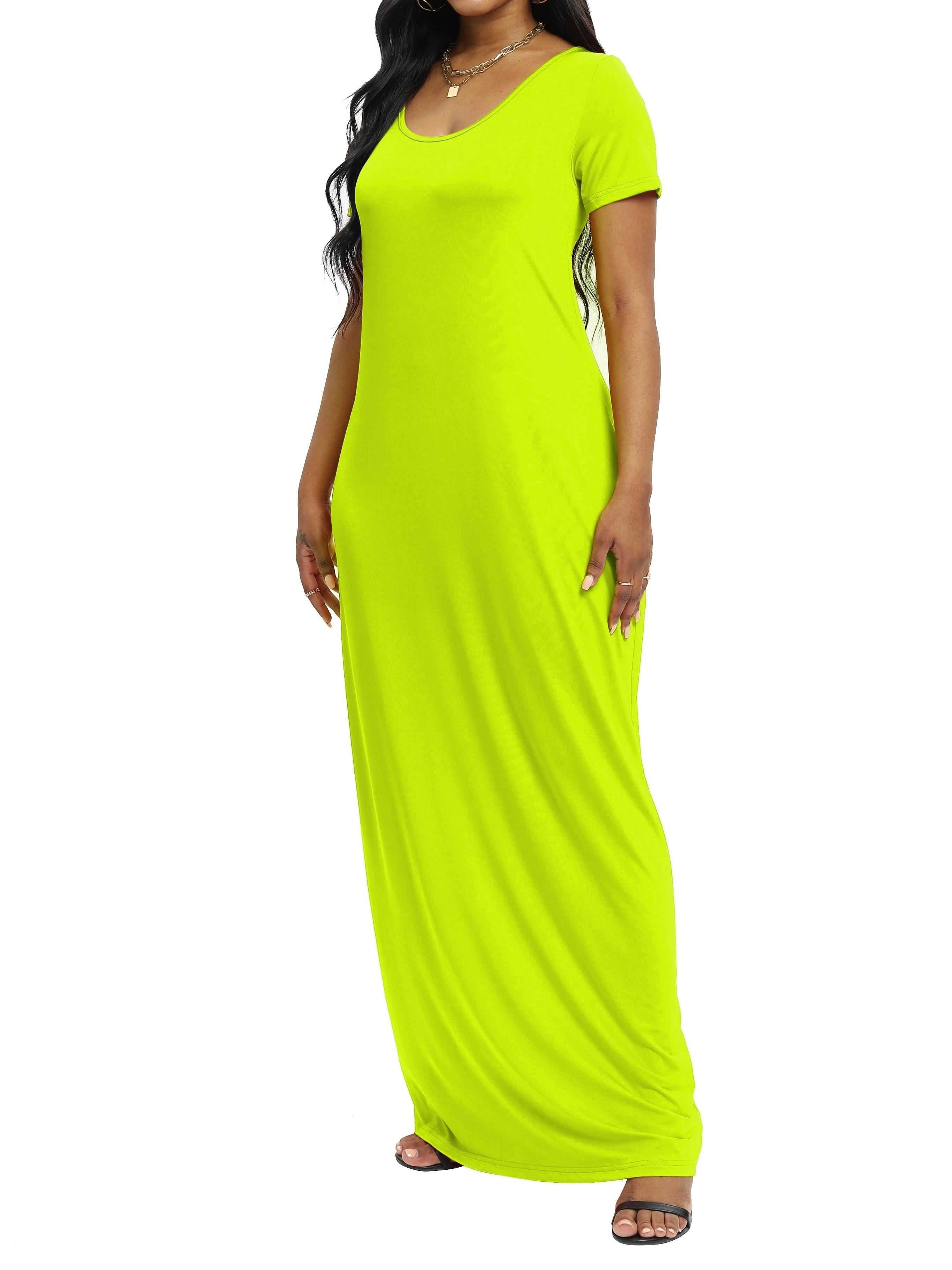 Plus Size Round Neck Short Sleeve Maxi Dress, Loose Flowy Hem, Curvy Friendly Long Dress