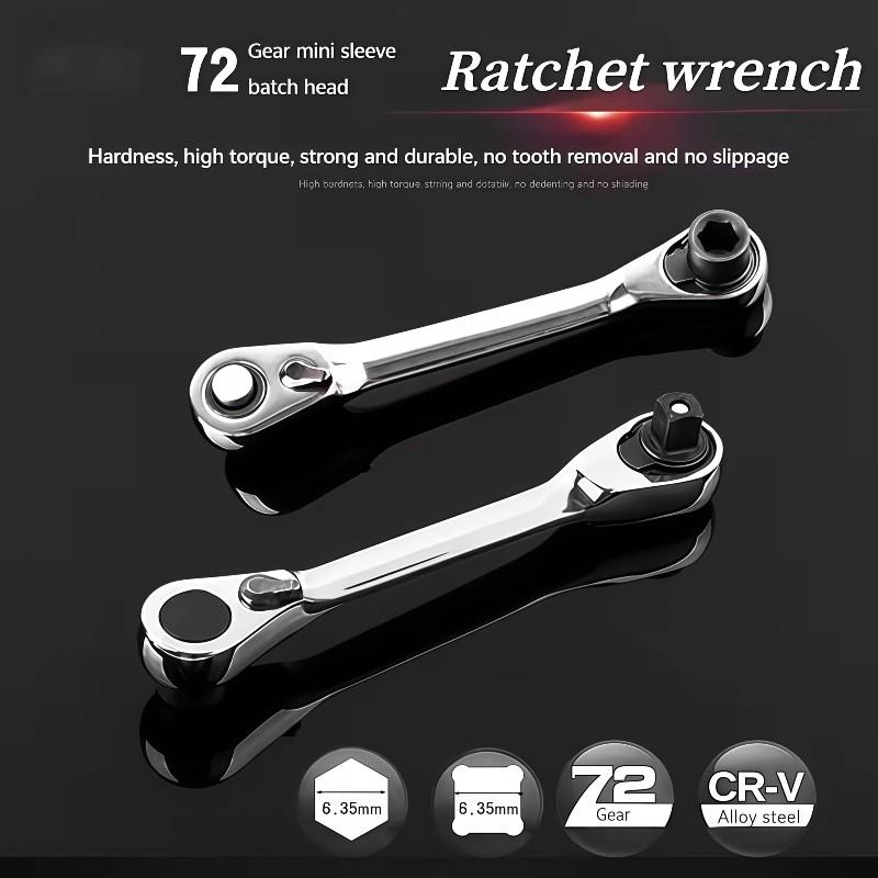 72 Tooth Dual Head Mini Socket Wrench, Two-In-One Quick Release Adjustable Combination Tool, Mechanically Chromovanadium Steel Forging, Ratchet Combination Wrenches