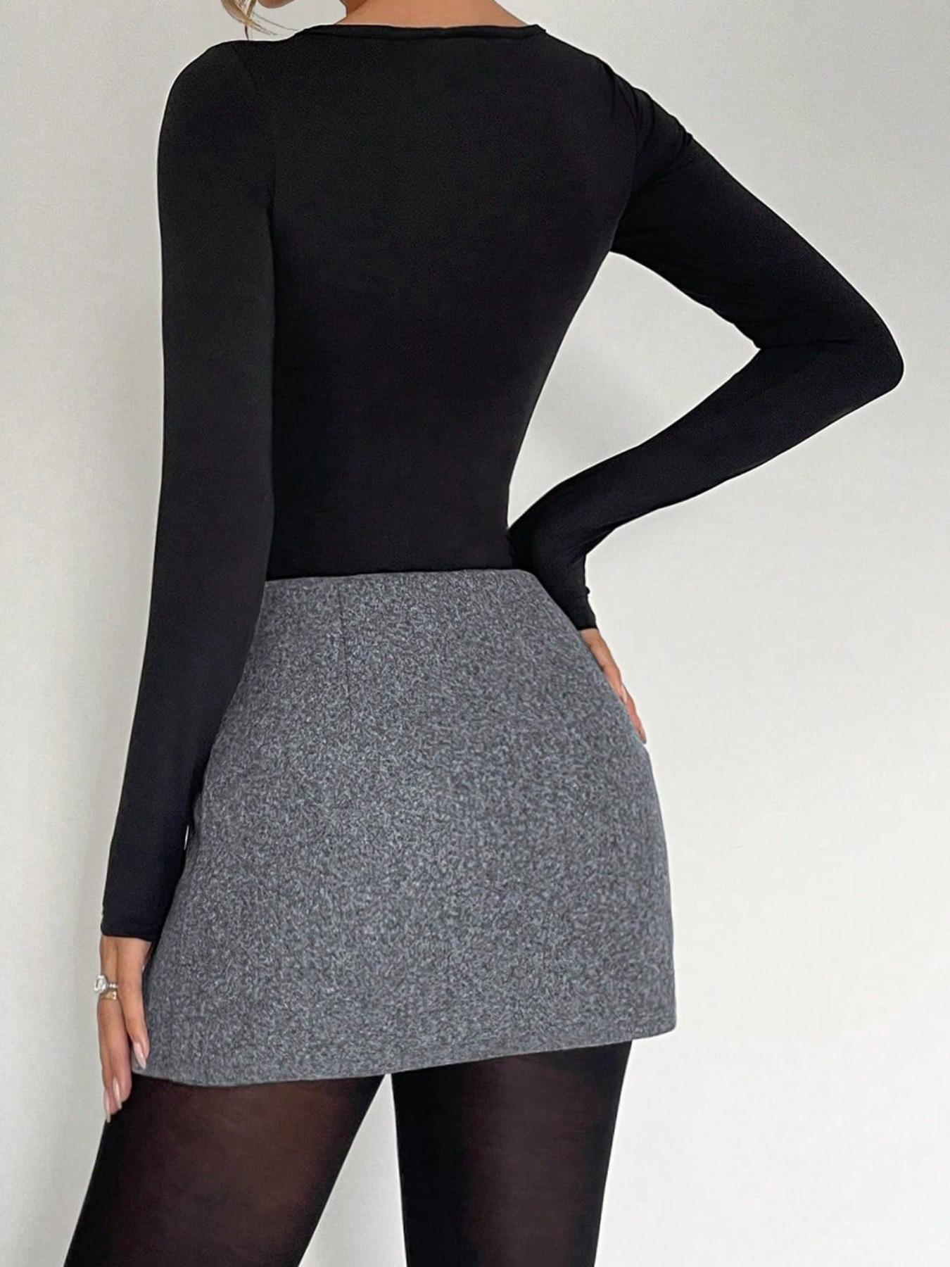 Women's Solid Color Woolen Wrap Skirt, Fashion Casual Mini Skirt for Daily Outdoor Wear, Women's Bottoms for Spring & Fall