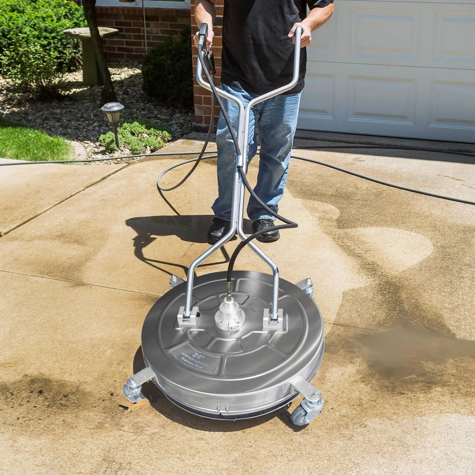Pressure Washer Surface Cleaner, Stainless Steel Surface Cleaner with 4 Wheels for Driveways, Pathway, Sidewalks, Patios, Decks, with 3/8" Quick Connector Kit Hose Industrial