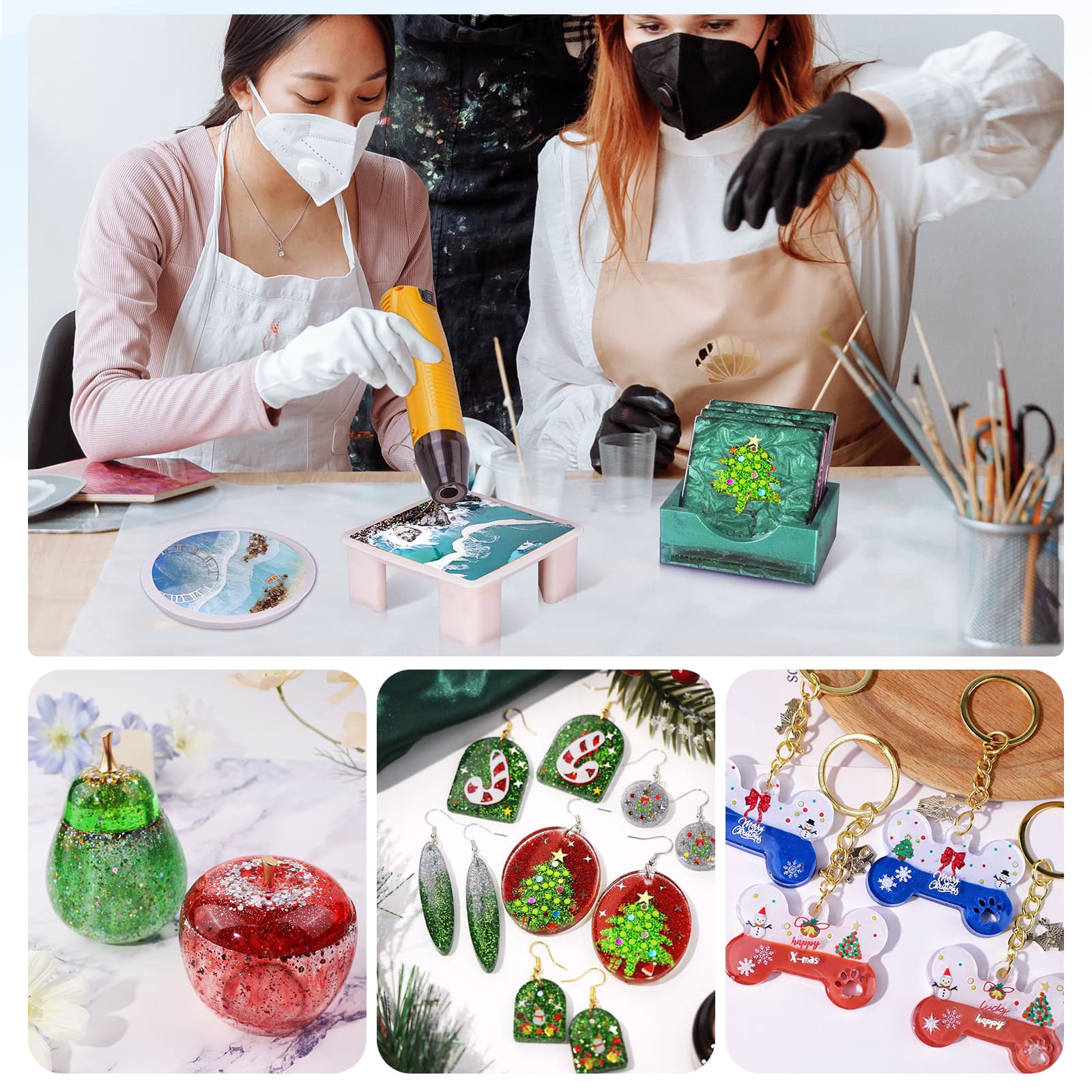 16oz Epoxy Resin Coaster Molds Kit for Beginners,Include Epoxy Resin,Coaster Molds, and Mica Powder for Resin Casting, Ideal Christmas Gift Set - LET'S RESIN