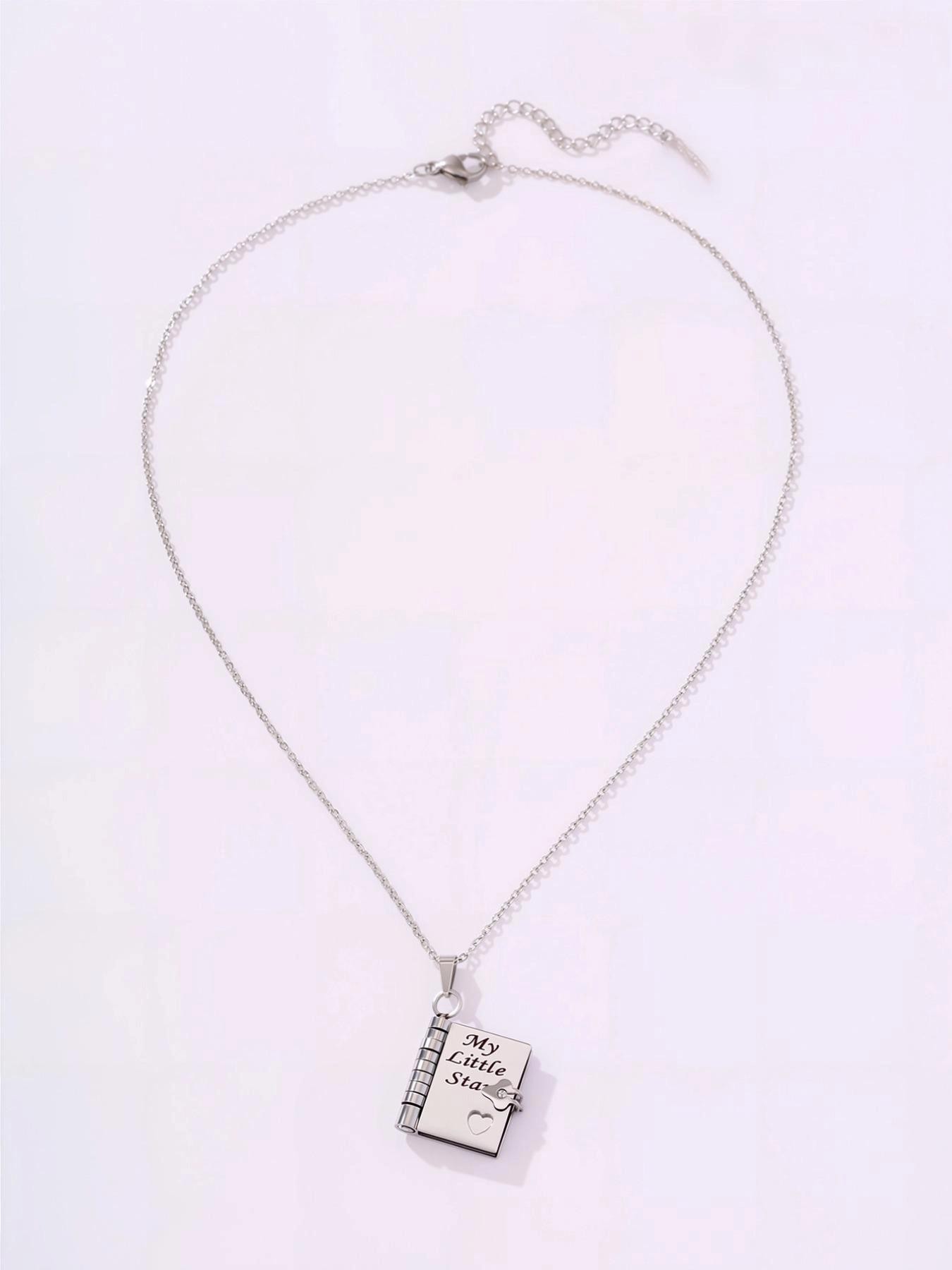 Summer New Titanium Steel Book Necklace, Girl's Heart Engraved Letter Necklace, Trendy Fall Cross-Border Bestseller, Son's Letter Necklace