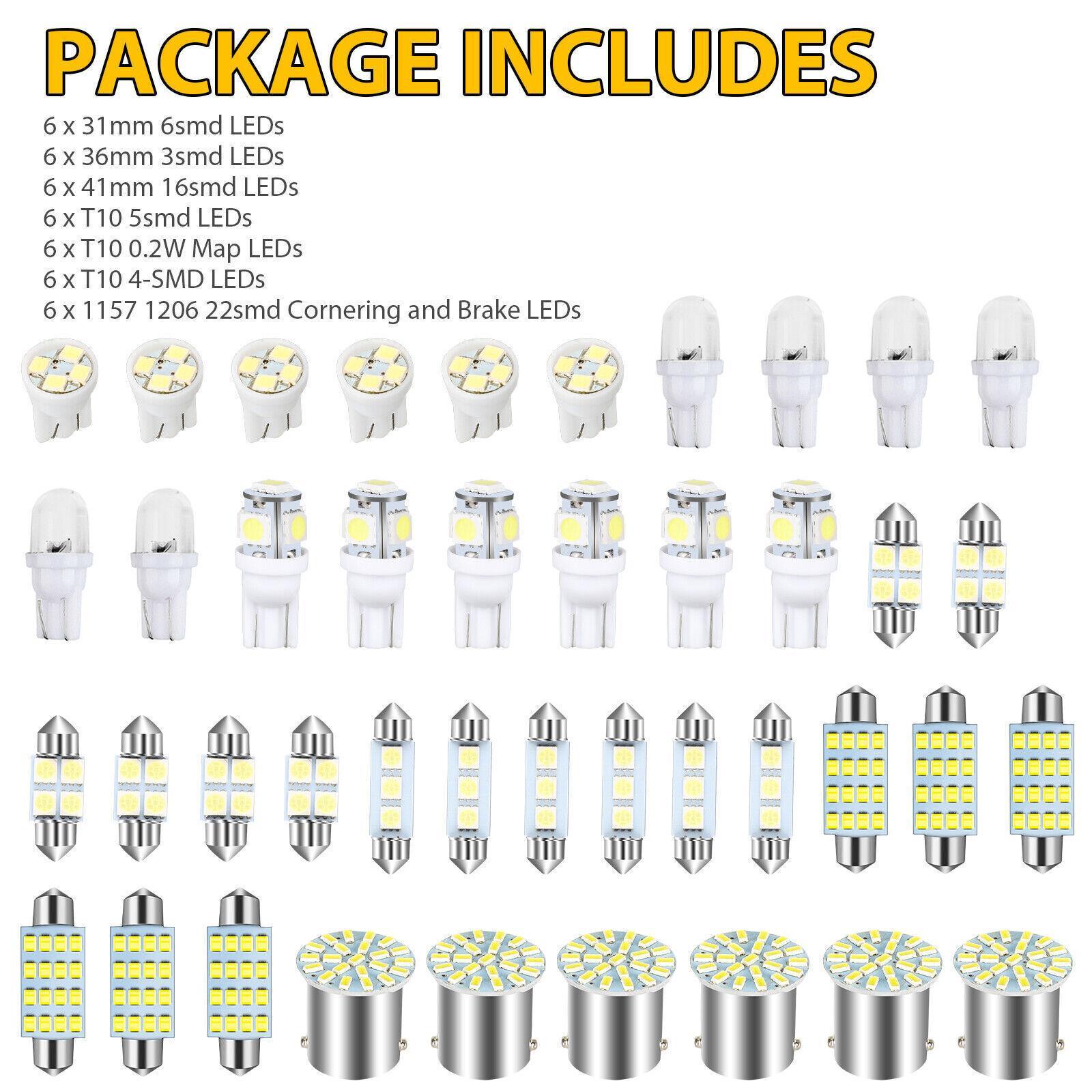 42PCS 6500K Car Interior LED Light Bulbs Kit, White, Map/Dome/Door/Trunk/License Plate Lights, Compatible with Most Vehicles (USA)