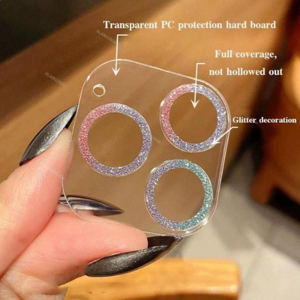 Camera Lens Protector For iPhone 16 15 14 13 12 11 13 Pro Max Mini Glitter Full Cover Camera Lens Protector Glass Smartphone Camera Accessories