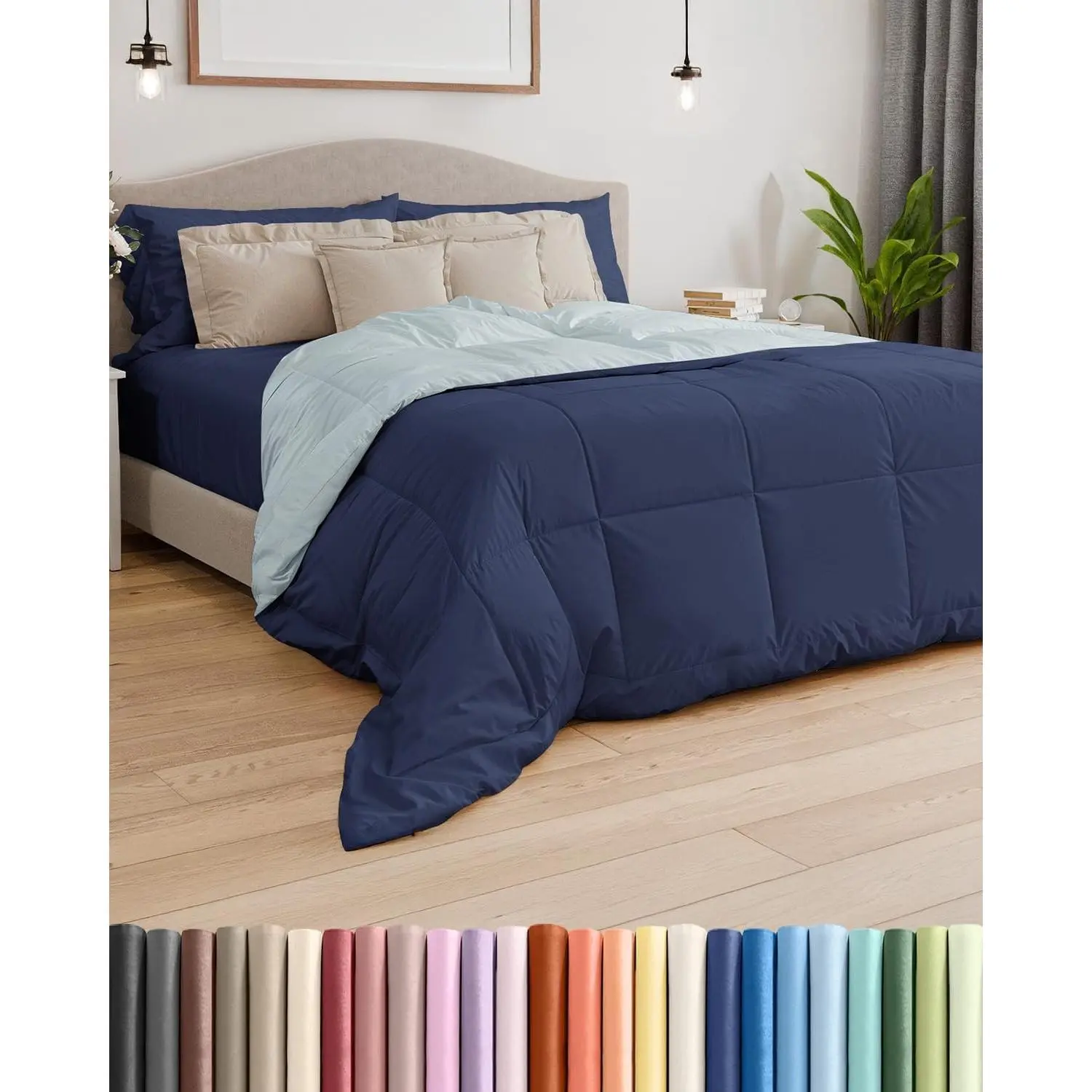 Comforter Twin Size - Reversible Comforter - Navy Blue/SkyBlue, 68" x 88" | Soft & Comfy, Quilted White Comforter with Corner Tabs, Box Stitched Down Alternative Bedding for Men, Women, Kids & Teens