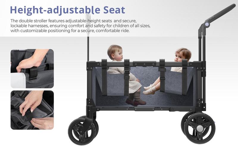 Momfann Baby Stroller Wagon, All-Terrain 2 Seaters Baby Wagon with Canopy, Parent Organizer, Adjustable Handle & Pull Bar for Infants and Toddlers