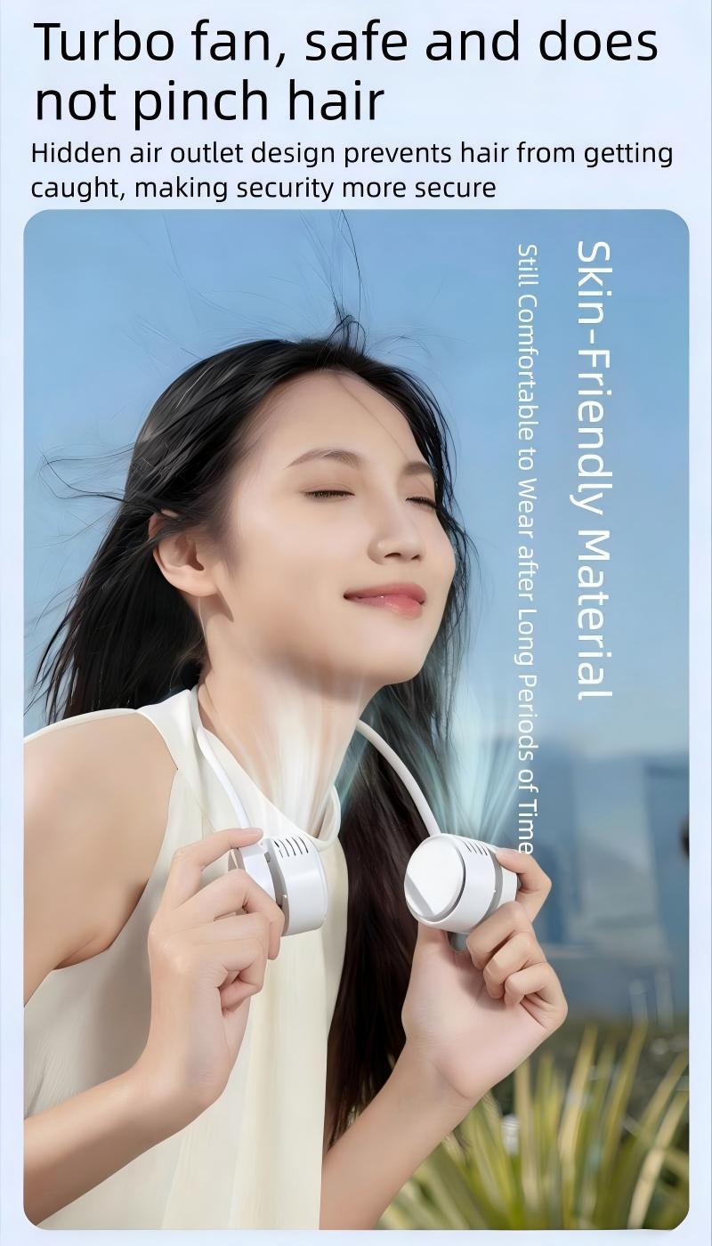 Foldable Neck Fan USB Rechargeable Portable Turbine Leafless Safety Quiet Mini Fan, Home Personal Outdoor Sports Fan