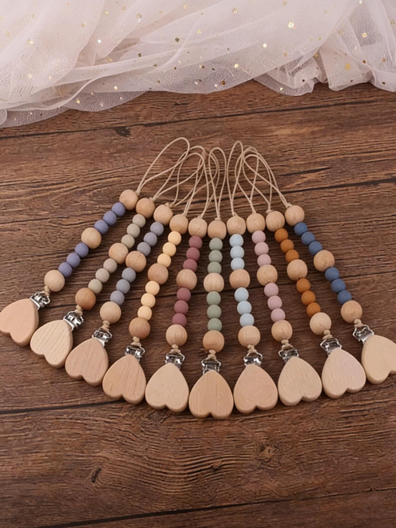 Cute Pacifier Clip & Chain Set, Perfect Gift for Friends, Comfortable Wooden Chain, Holiday Birthday New Year Gifts, Unique Present Idea