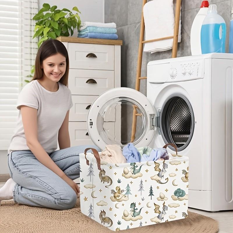 Rectangular Dinosaur Storage Basket, Cloud Moon Star Dragon Egg Baby Blanket Organizer, Watercolor Cute Dragon Fantasy Gift Basket