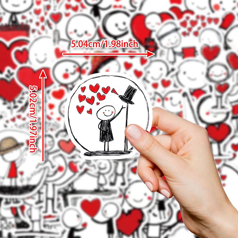 100pcs Heart Character Romantic Theme Sticker Set, Valentine's Day Heart Cartoon Decorative Stickers, Creative Self-Adhesive Wall Art, Wall Decal