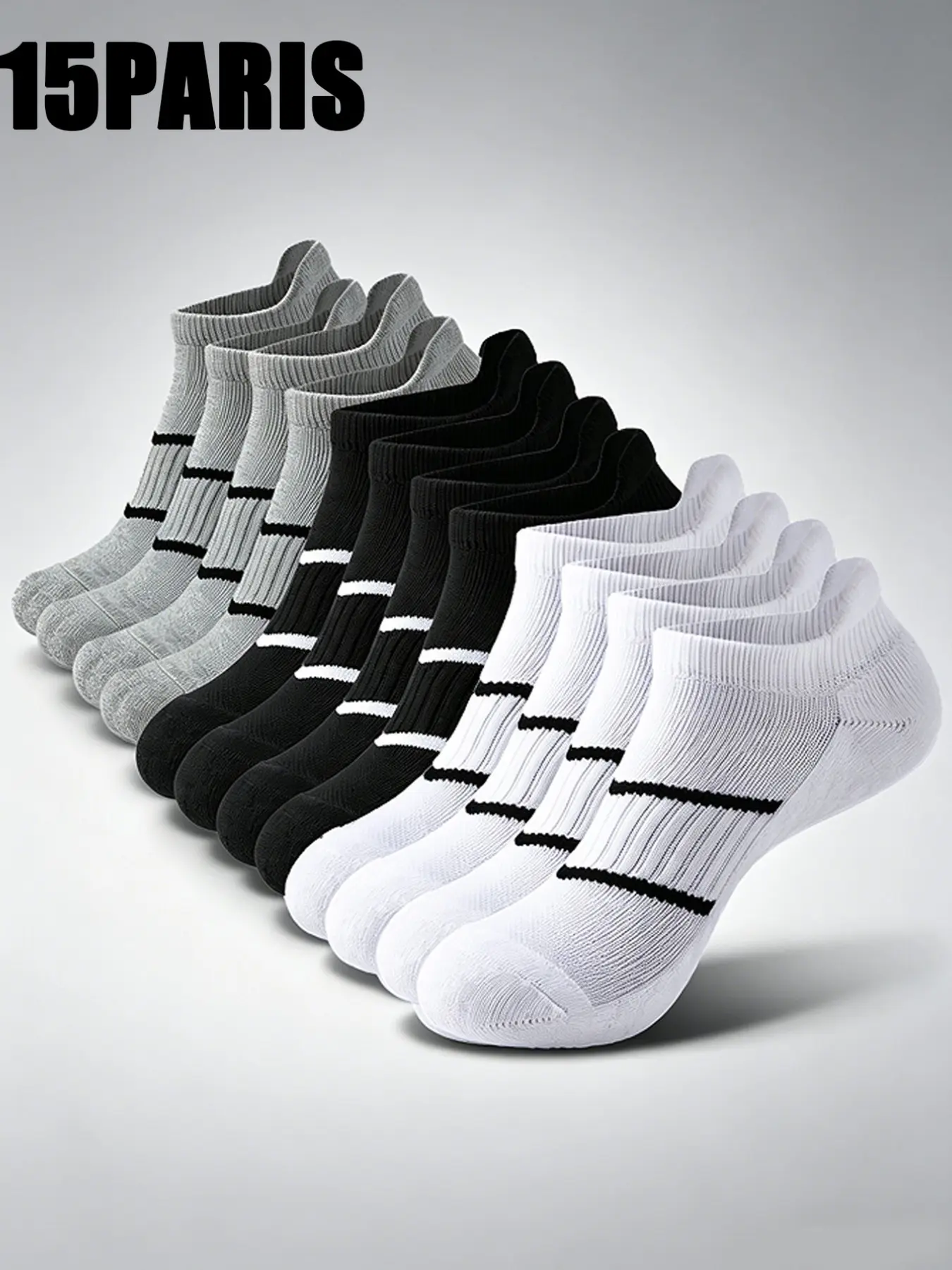 15 Pairs Simple Striped No Show Athletic Socks, Wear Resistant Breathable Short Socks for Adult Daily Commute & Sports