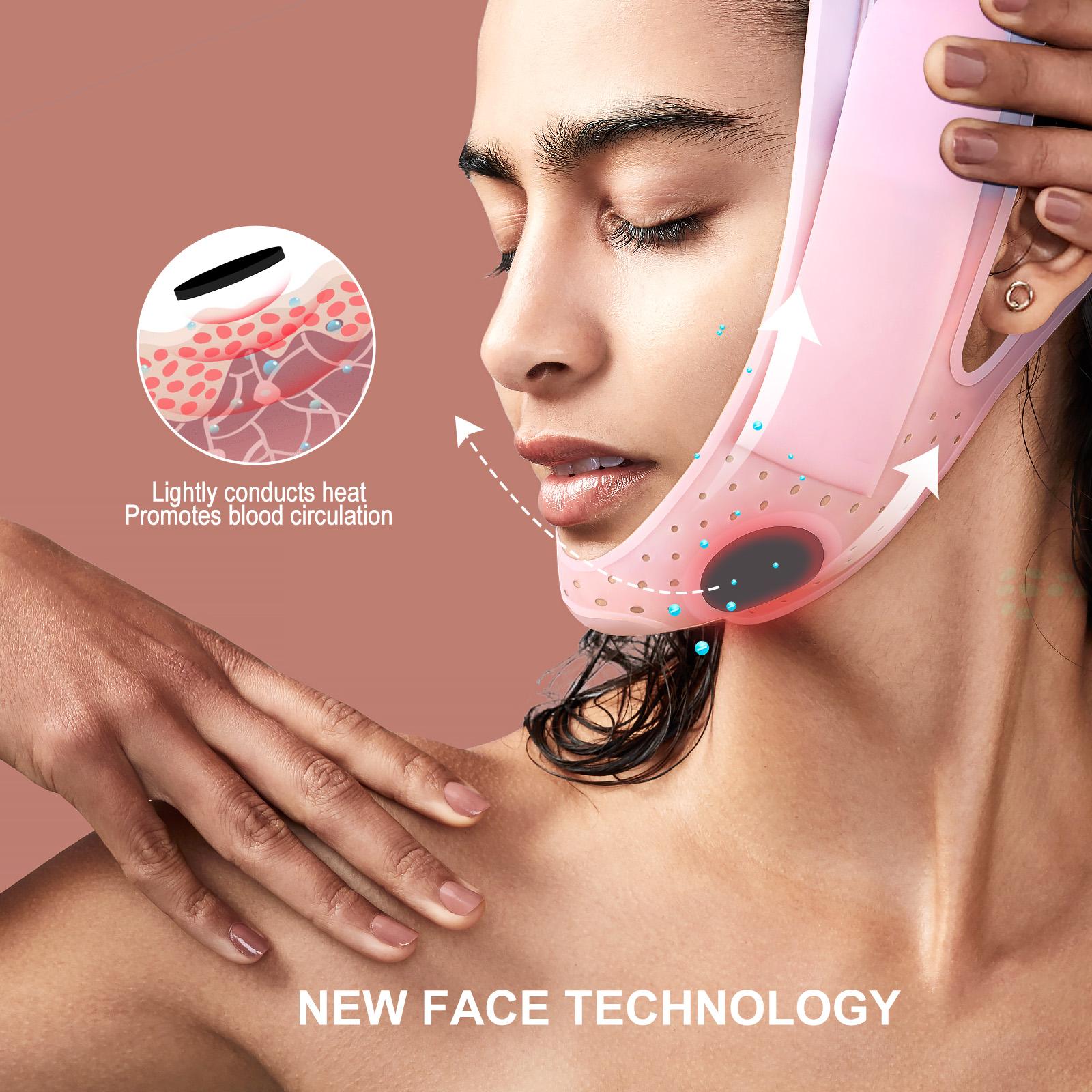 HOLIDAY HAUL! JUSRON Double Chin Reducer V Line Face Lifting Tape Face Strap, Soft Silicone Chin Strap Face Shaper to Removing Double Chin for Women and Men Facial Pink