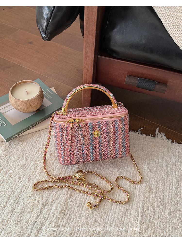 Korean Style Tweed Box Crossbody Bag | Elegant Light Luxury Shoulder Purse | Versatile Chic Handbag for Women