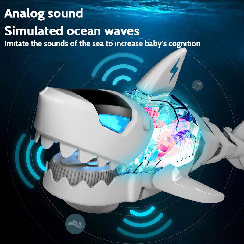 Product Introduction of Electric Gear Shark Simulation Light Music Swing Universal Mechanical Shark Sea Animal Electric Toy 3
