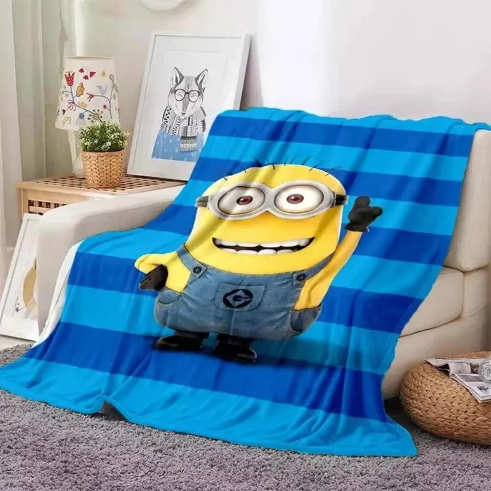 Cute Minions Printed Flannel Blanket 6 Sizes Soft Cozy Lightweight AC Throw Blanket Kids Adults Sofa Bed Bedroom Living Room Outdoor Travel Cartoon Bedding Movie Night Home Decor Gift Halloween Christmas Birthday Viral Blanket