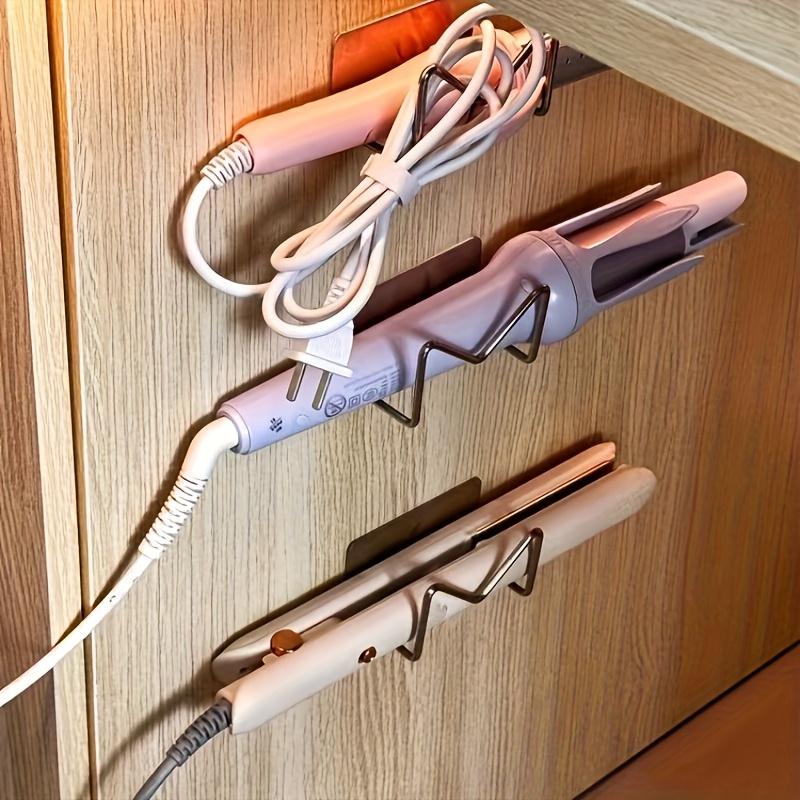 No-drill stainless steel curling iron holder, wall-mounted self-adhesive hair tool organizer, space-saving curling iron, straightener, and beauty tool storage rack, suitable for bathroom and dressing table