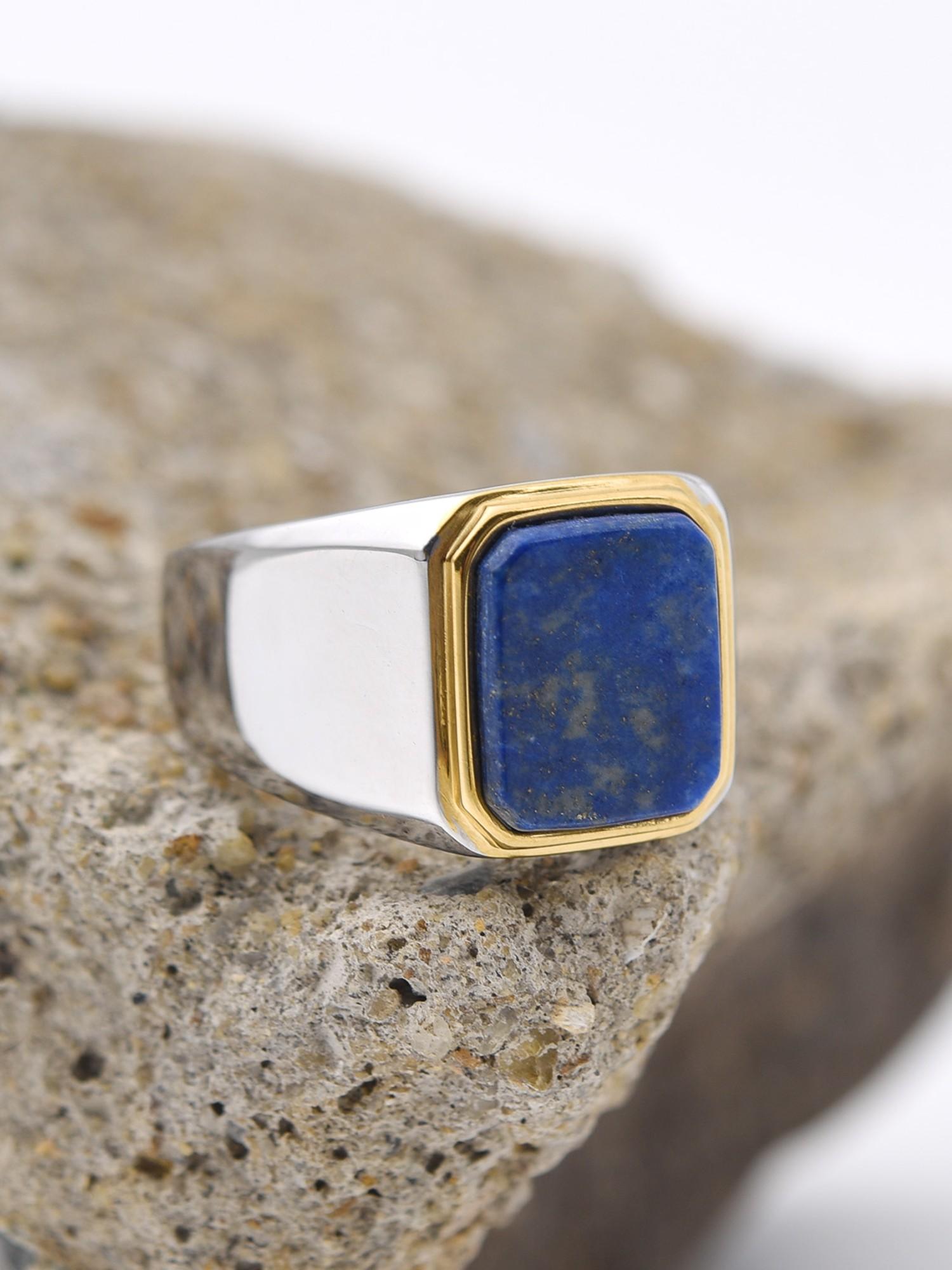 Luxury Male Ring Multi-Color Gemstone 316L Steel High Quality 18k Gold Plated Business Wedding Statement Ring Two-Tone Design