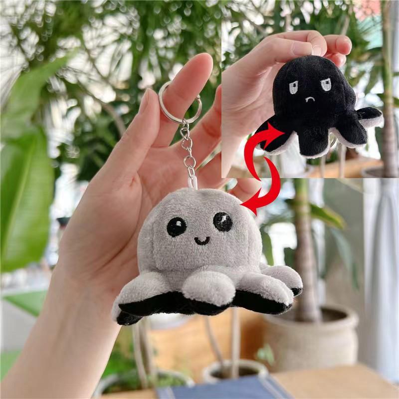 Reversible Octopus Plush Keychain Flip Octopus Doll Soft Stuffed Pendant Cute Double Sided Flip Octopus Key Ring Toy Gift