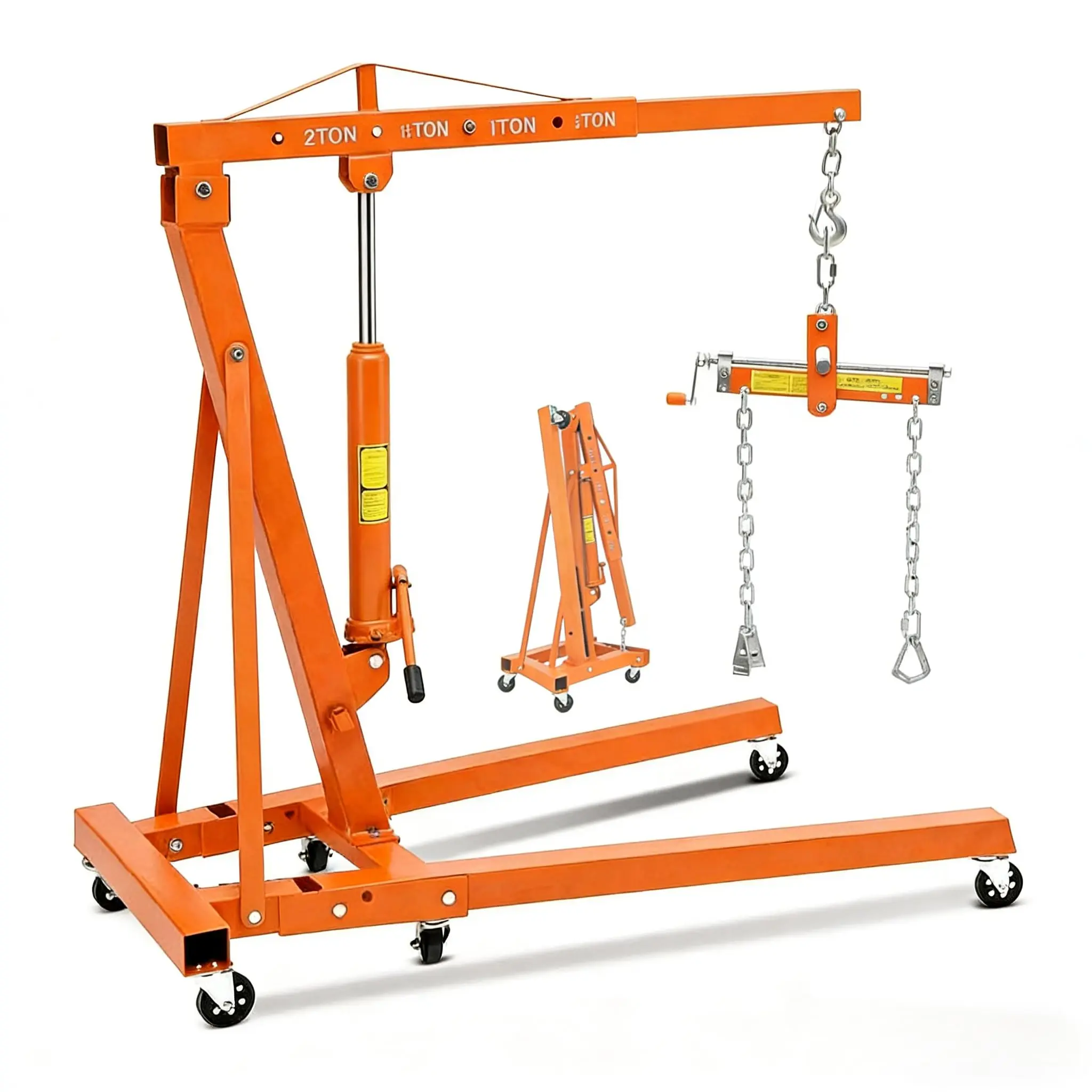 2 Ton Collapsible Engine Hoist – 4,400lb Capacity – Adjustable Boom 38-57" – 6 Casters – for Engine/Transmission Lifting – Shop/Garage – Steel-[Two Packages]