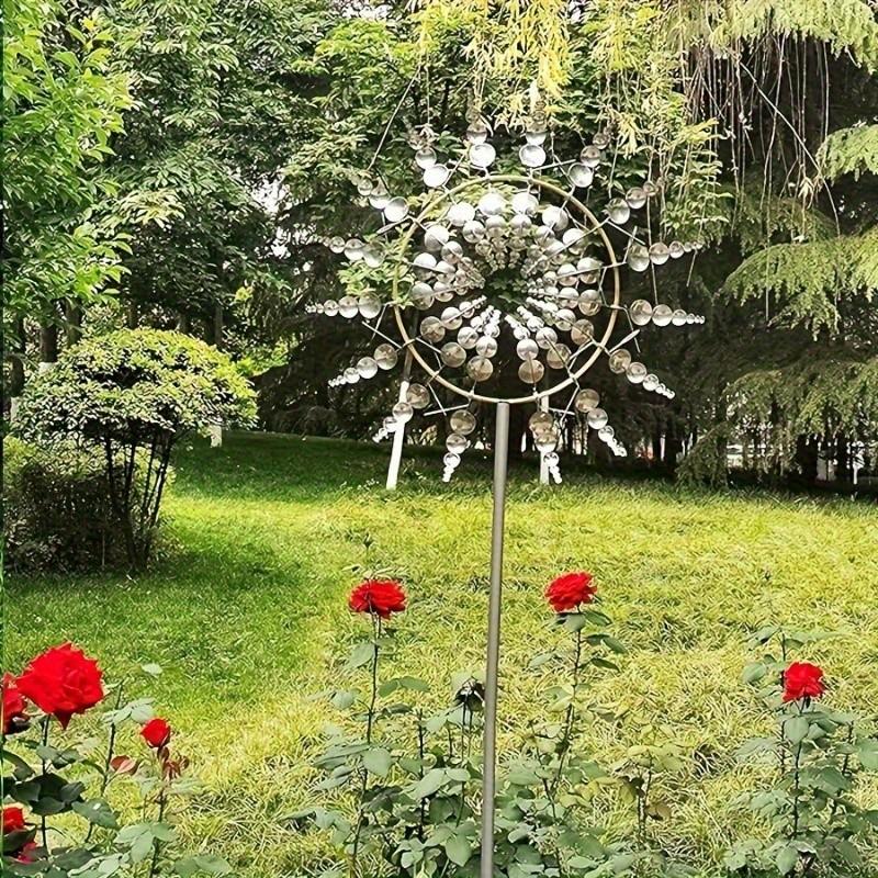 16 Inch Mesmerizing Metal Wind Spinner, 3D Kinetic Sculpture with Colorful Reflective Petals, Outdoor Garden Decor, Freestanding, No Power Required