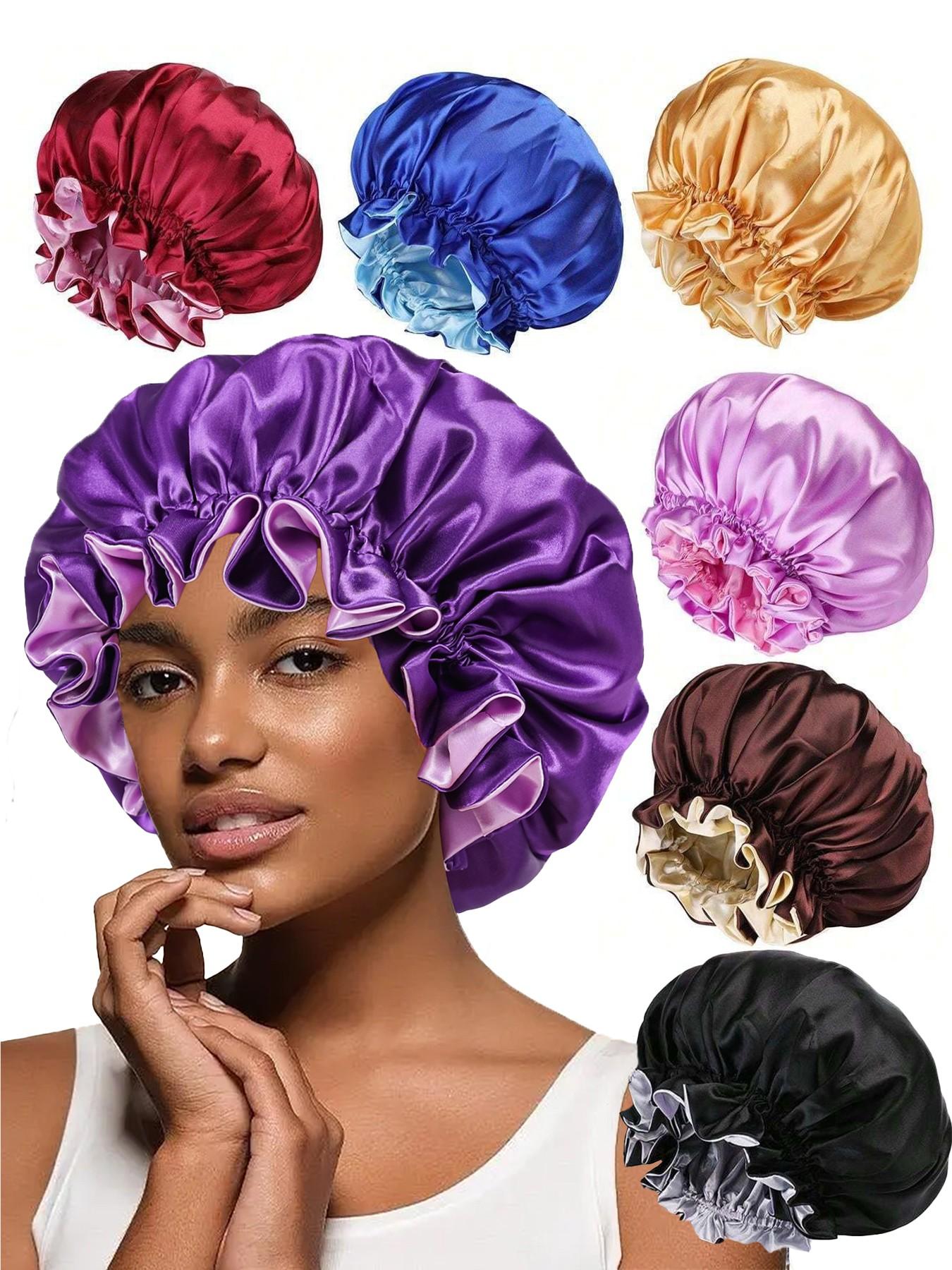 Women's Bonnet Two-Layer Pure Color Wave Edge Elastic Silk Smooth Satin Fashion Sleep Cap, Comfortable Soft Breathable Hair Care Hat, Sleeping Bonnet