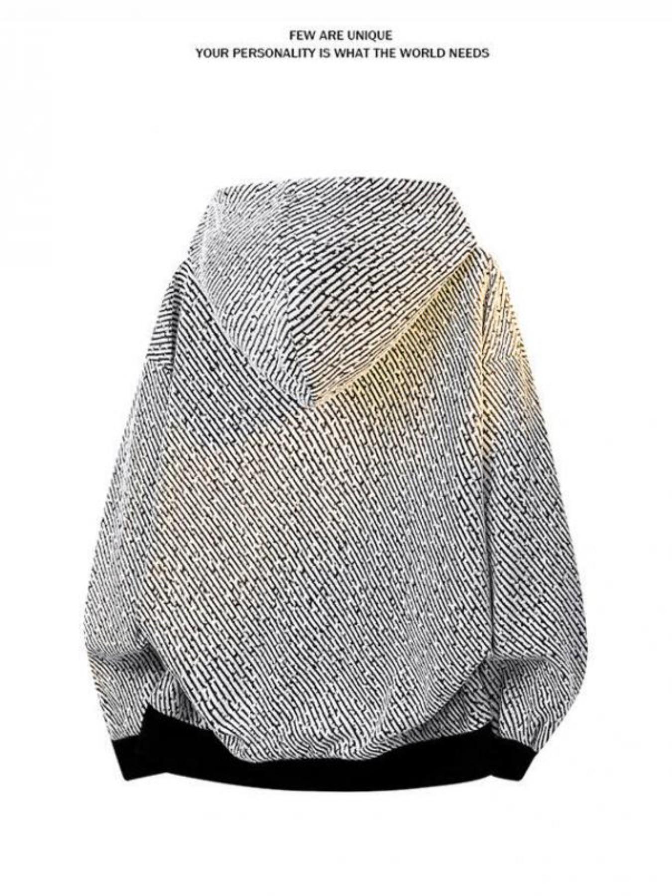 Men's Textured Shiny Full-Zip Hoodie, Heavyweight Oversized Loungewear Cardigan Jacket, American Streetwear Casual Top for Spring & Autumn