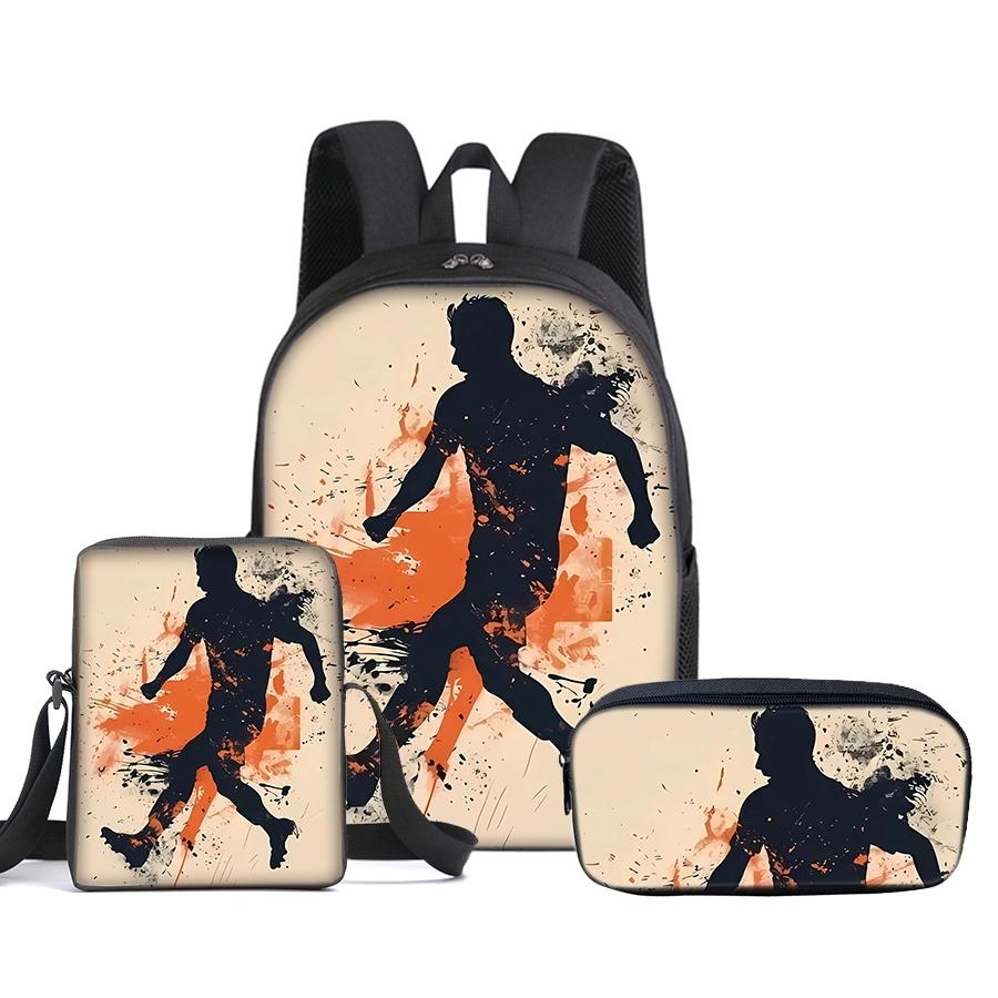 CR7 Football pattern printed 16-inch Soccer Backpack Stylish Casual Daypack with Shoulder Bag three-piece set (single-layer backpack + small shoulder bag + single-layer pencil bag) Backpack For Football Fans