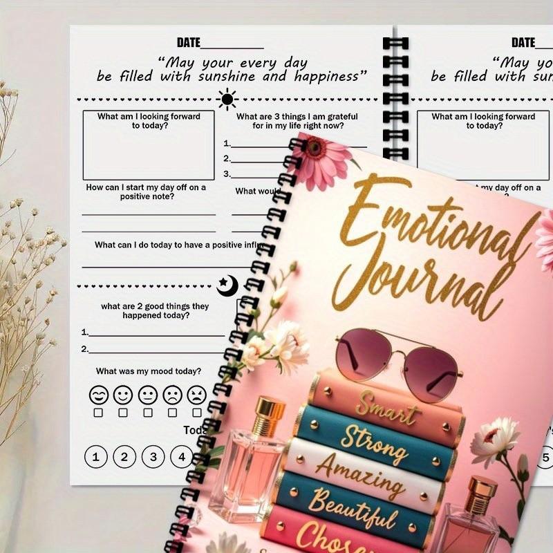 Emotional Diary Notebook, Gratitude Optimistic Happiness Daily Record, Self-Care Spiral Bound Journal, Perfect for Mood Tracking