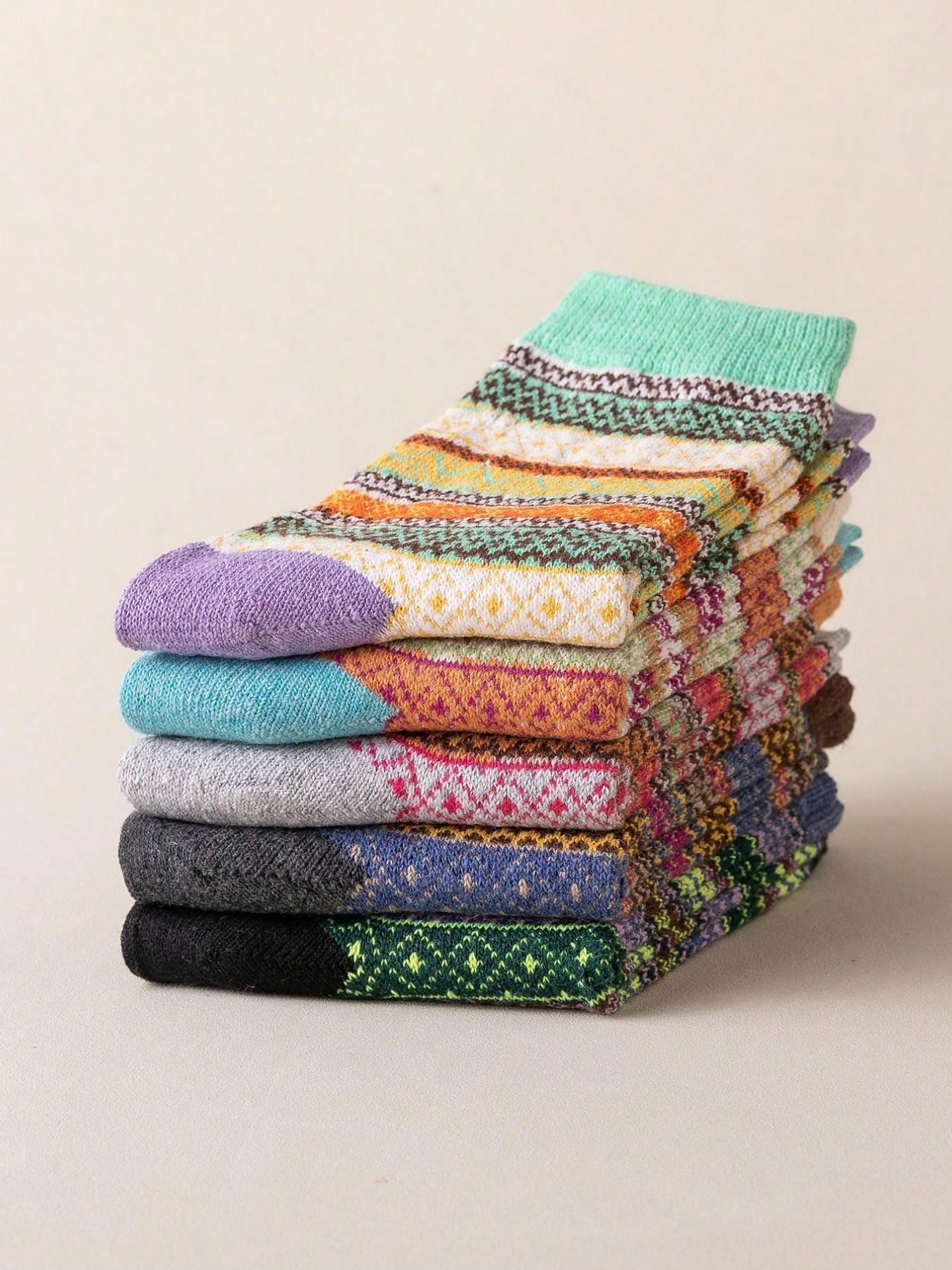 10 Pairs Unisex Vintage Knit Crew Socks, Cozy Fall Winter Patterned Socks for Men & Women, Warm Casual Socks for Sneakers, Boots, Streetwear & Everyday Outfits