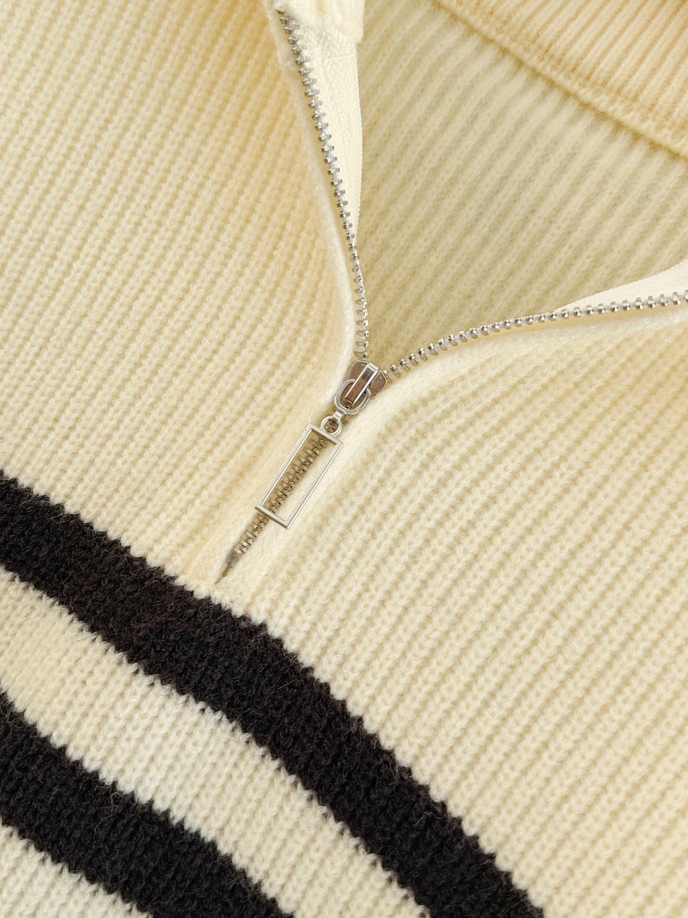 Autumn Winter Striped Zipper Collar Pullover Sweater, Fashion Casual Loose Fit Knitwear, Versatile Long Sleeve Top for Men & Women