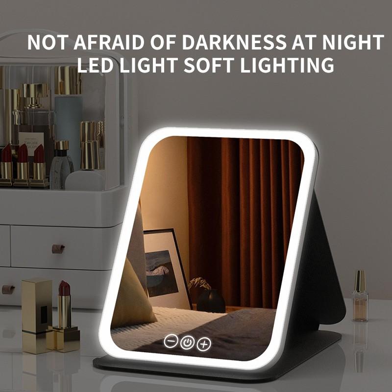 LED Light Foldable Makeup Mirror, Smart Touch Control, Durable, Lighted Desktop Mirror, Table Desk Mirror, Bathroom Living Room Decor Makeup, Daily Gift