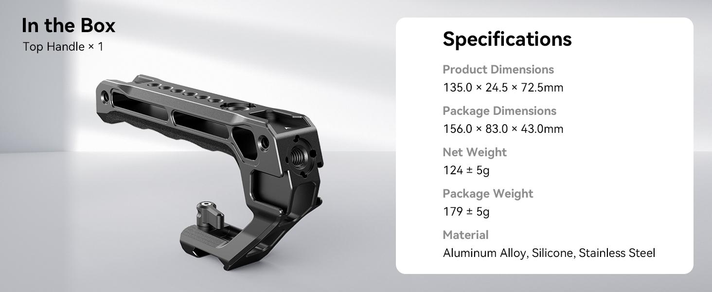 SmallRig Lightweight NATO Top Handle - Quick Release NATO Grip for DSLR Camera Cage - Universal Top Handle with 5 Cold Shoe Adapters and NATO Clamp (Lite) - 3766