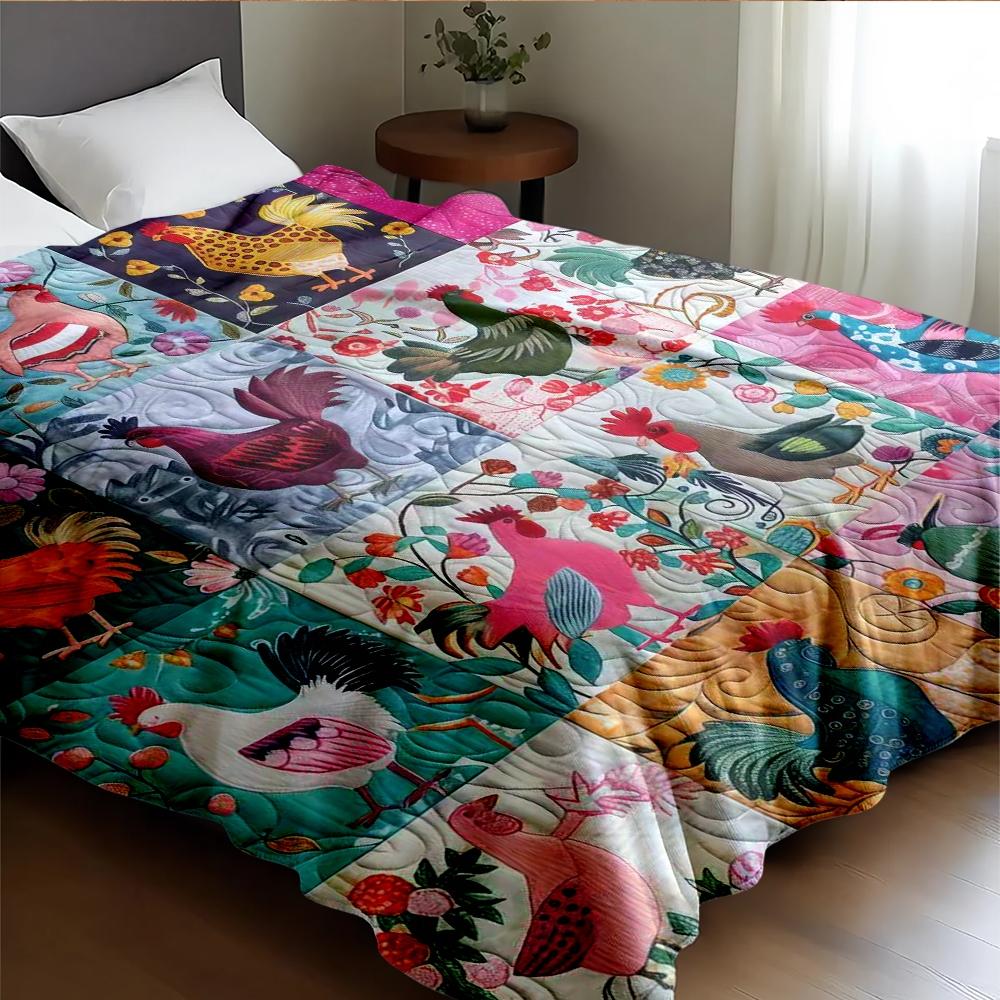 Cute Patchwork Chicken Pattern Blanket, Ultra Soft Flannel Throw Blanket, Shawl Blanket, Small Cover Blanket, Perfect Holiday Gift