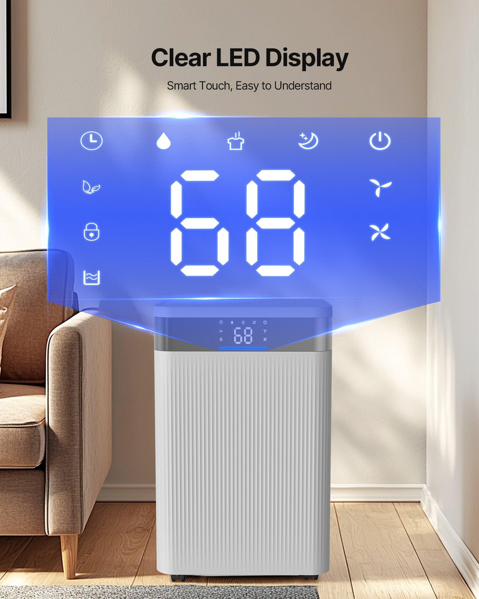VEVOR 35 Pints Dehumidifier for Home Basement, Drain Hose for Commercial Industrial Use, Smart Humidity Control, Low Noise for Large Rooms, Warehouses, Bedrooms Storage, Large Coverage, White