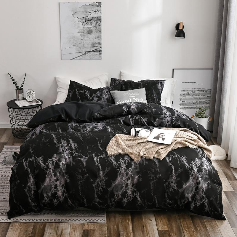 Marble Pattern Plain Color Printed Decorative Duvet Cover Set, Comfortable Bedroom Accessories, Includes 1 Fitted Sheet and 1/2 Pillowcases