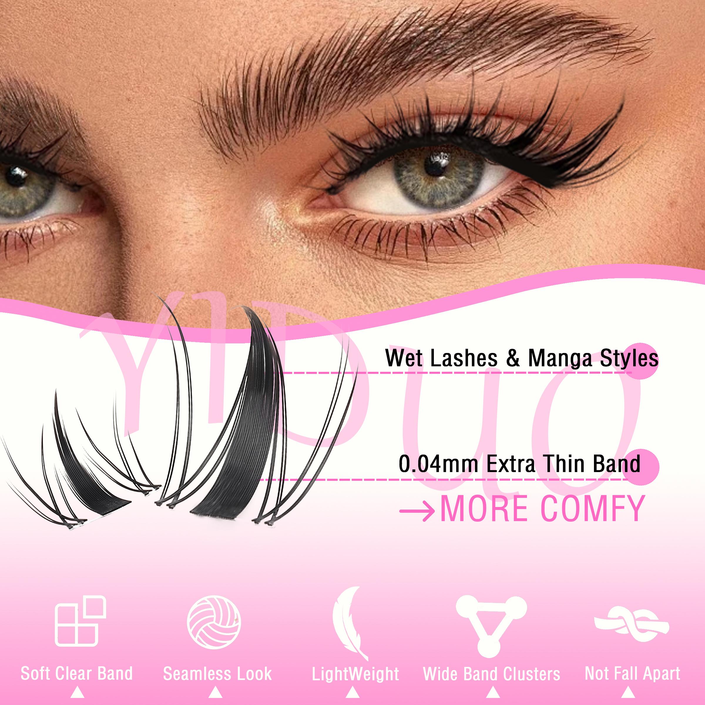 5 Styles Lash Clusters Kit with Eyelash Tools: Bond and Seal | Lash Remover | Eyelash Brush | Lash Tweezers Manga+Manga&Bottom+Wispy+Fairy Lashes Extensions 5-16mm Natural Wispy Individual DIY Eyelash Kit Salon at Home | Long-Lasting Glam Effect Easy DIY