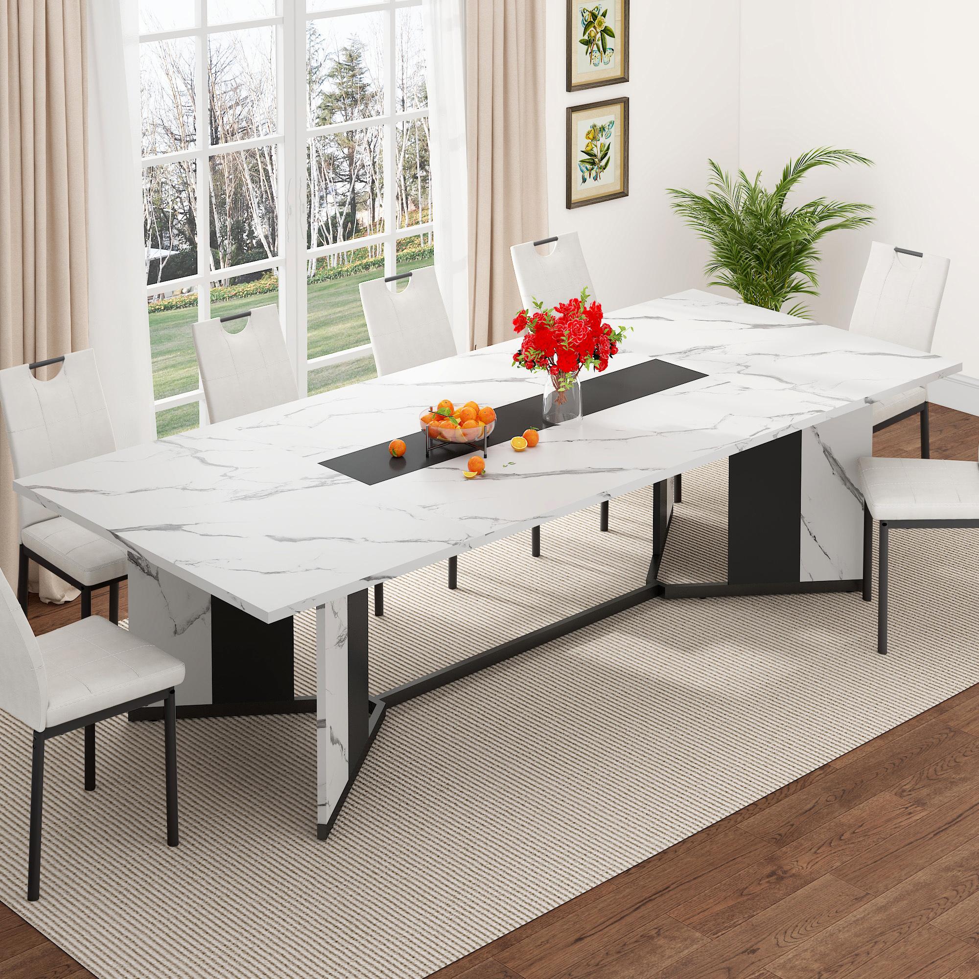 94 Inch Dining Table for 10 People,Modern Large Rectangular Kitchen Table W/Waterproof Wood Tabletop,Long Dining Room Tables W/Adjustable Legs&Metal Frame for Kitchen Living Room,Brown/White 94 Inch Dining Table for 10 People,Modern Large Rectangular Kitchen Table W/Waterproof Wood Tabletop,Long Dining Room Tables W/Adjustable Legs&Metal Frame for Kitchen Living Room,Brown/White