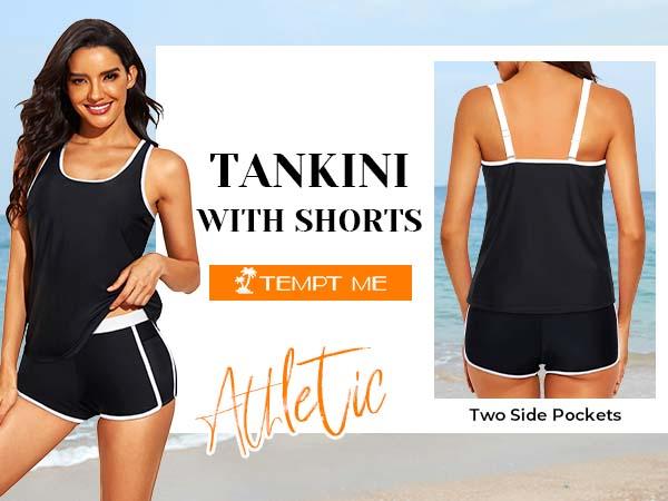 Tempt Me Women Two Piece Tankini Swimsuits - Swimsuits with Pockets Shorts Tummy Control Bathing Suit Athletic Swimwear