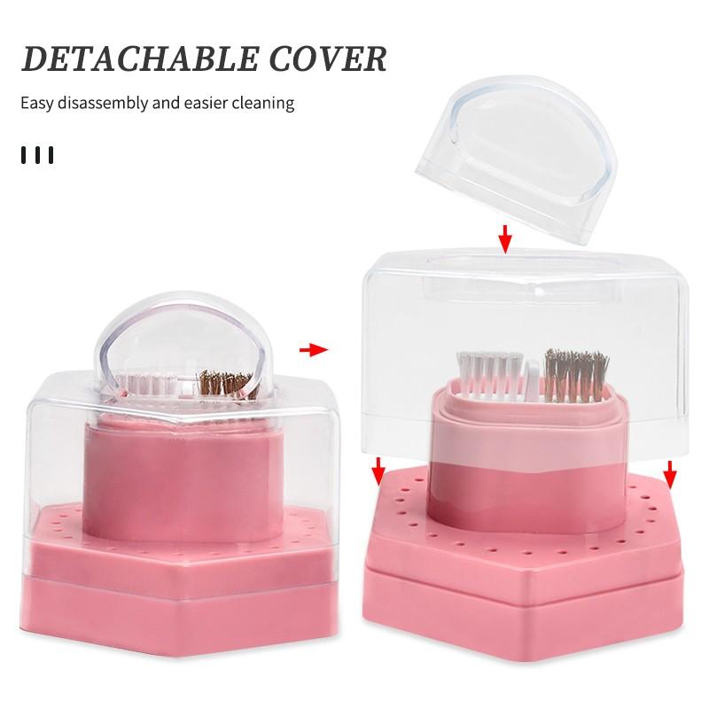24-Hole Nail Art Drill Cleaning Storage Box with Brush & Grinding Head Holder - Heavy-Duty Acrylic Organizer with 24 Holes, Ideal for Professional & Home Use, 24 Holes Nail Drill Bits Organizer