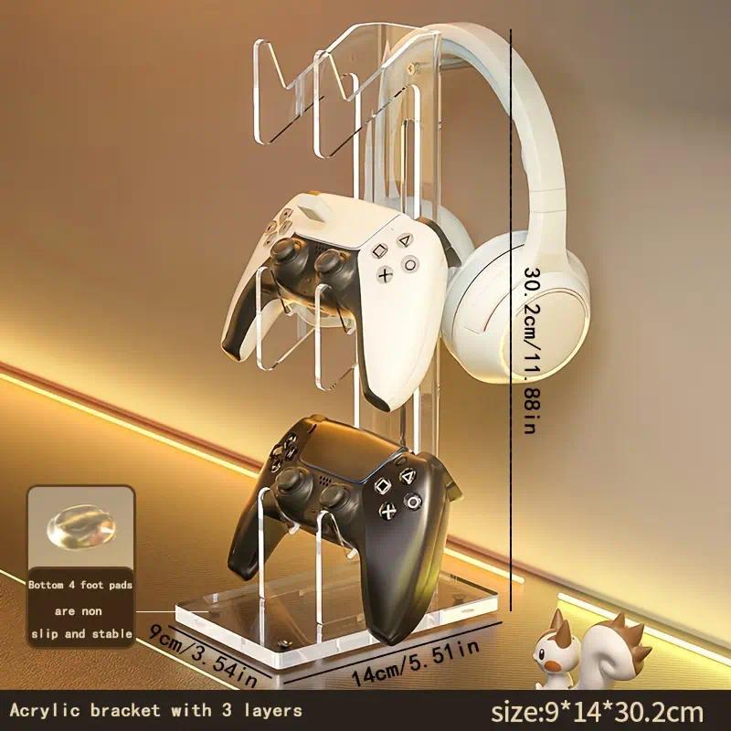 Acrylic Game Controller Stand, Desktop Display Rack, Display Storage Rack for Controllers and Accessories, Portable Clip Design Office Desk Organizer and Display Riser Stand