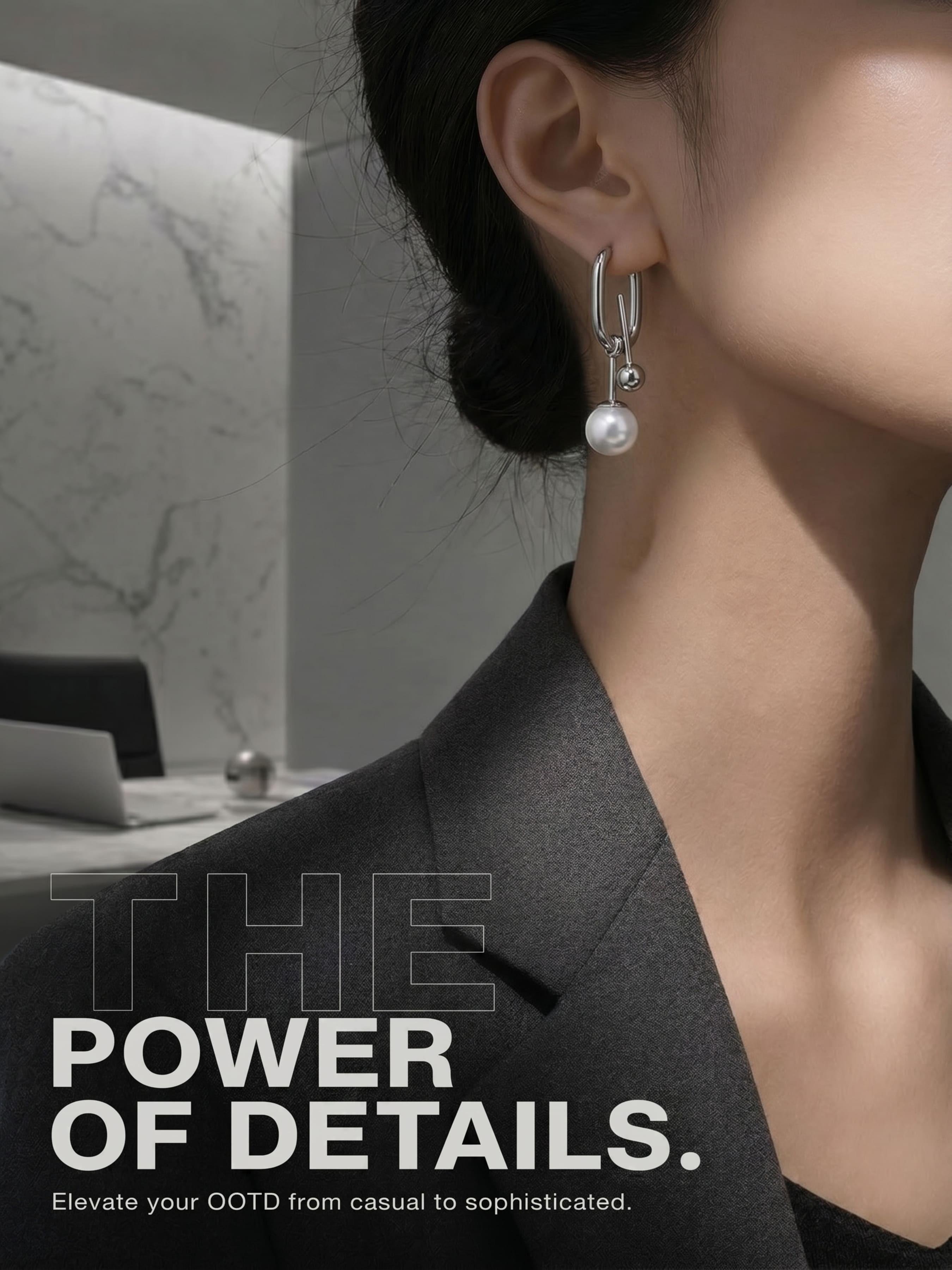 Asymmetrical Pearl Drop Earrings, Minimalist U-Shaped Metal Design, Enhances Facial Shape, Elevates Daily Details