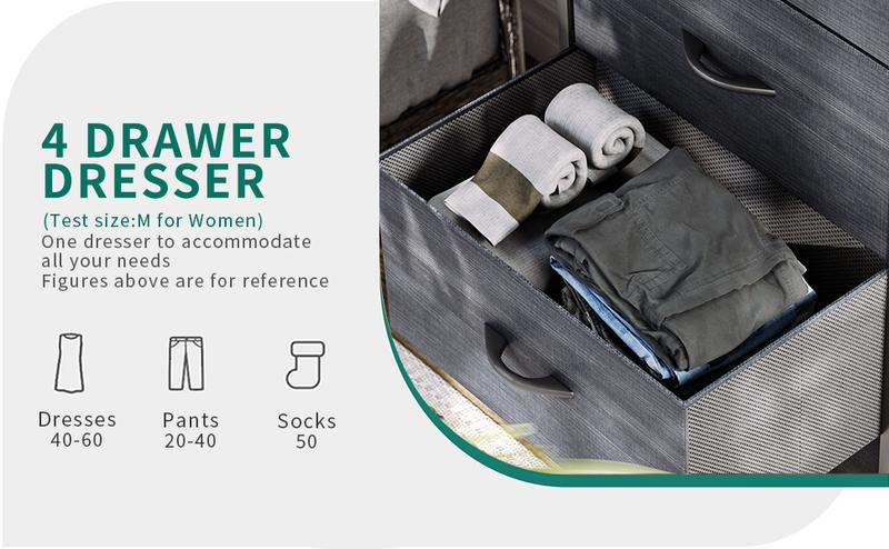 Yitahome Fabric Dresser with 4 Drawers - Storage Tower with Large Capacity, Organizer Unit for Bedroom, Living Room & Closets - Sturdy Steel Frame, Wooden Top & Easy Pull Fabric Bins