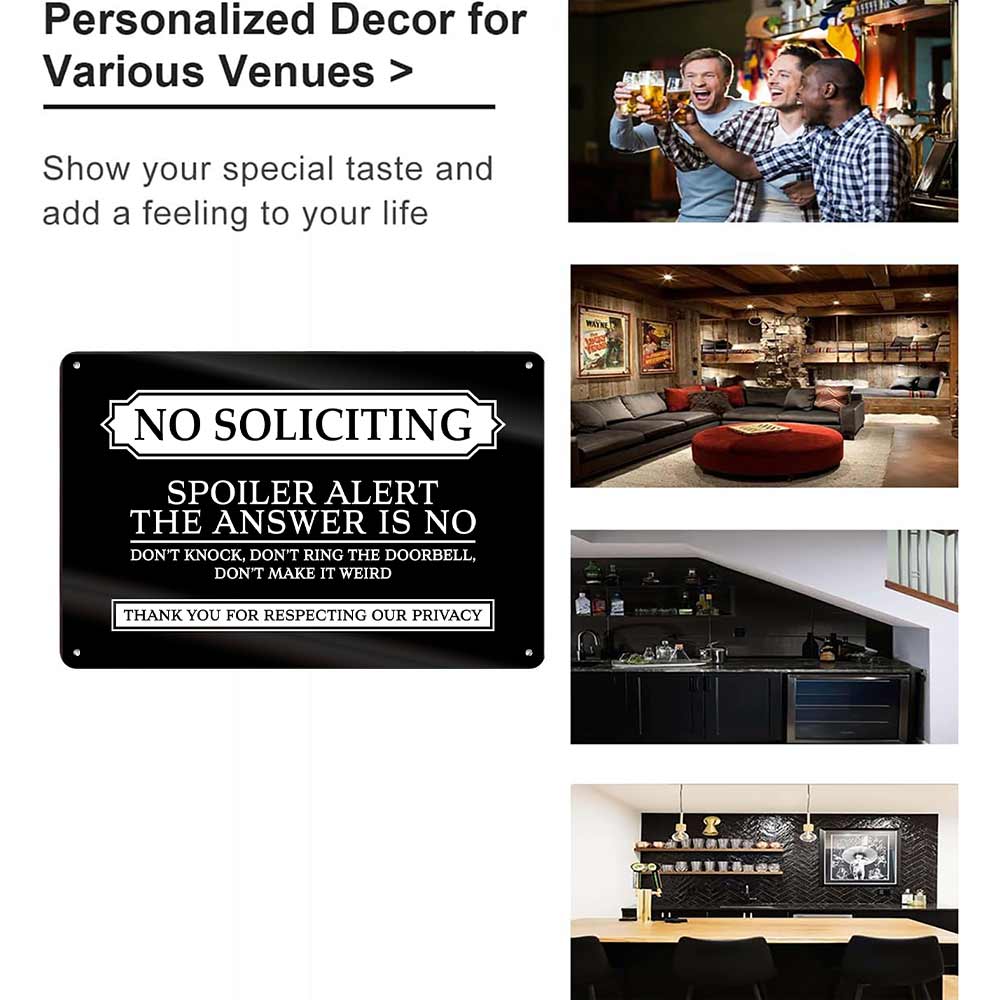 No Soliciting Spoiler Alert The Answer Is No Metal Sign 12x8 In Aluminum, Vintage Front Door Tin Sign, Retro No Soliciting Wall Art for Home, Porch, Entryway, Funny Privacy Plaque, 12x8 Inch Aluminum Sign