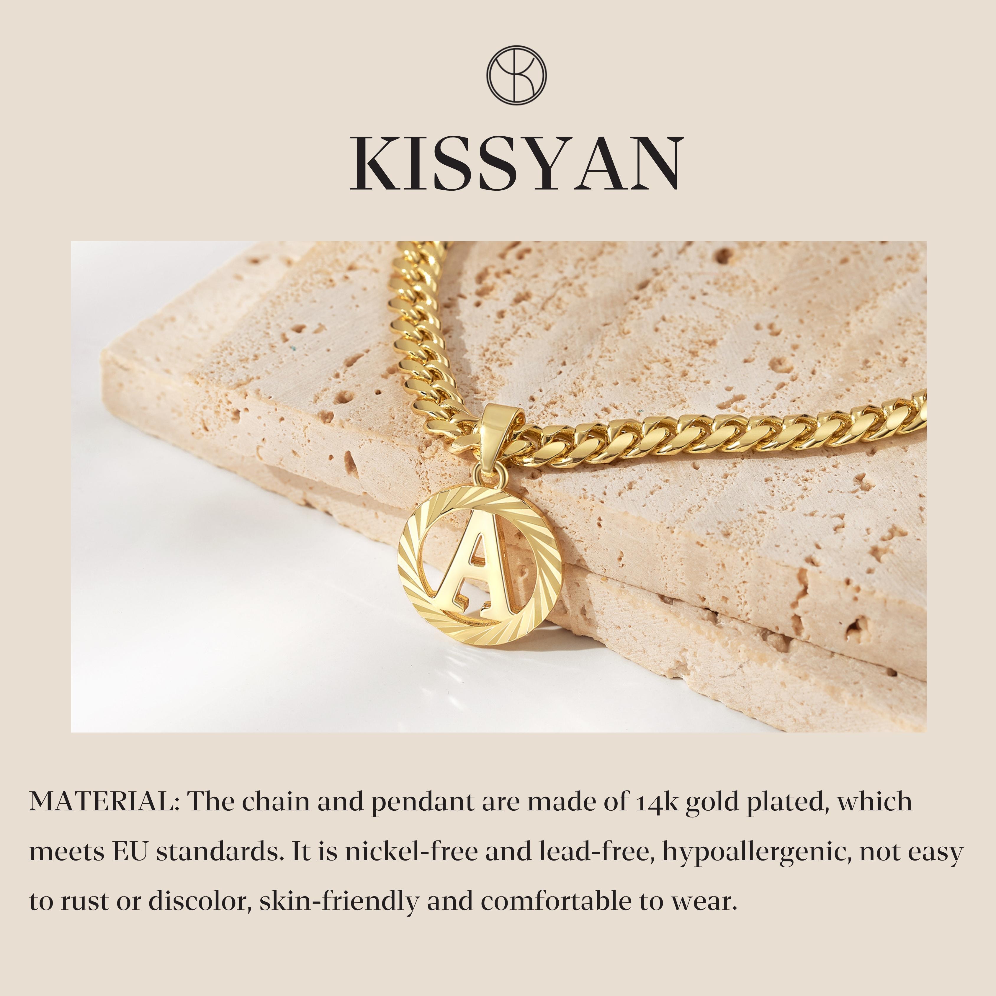 KISSYAN Gold Initial Necklace,14K Gold Plated Round Letter Pendant Hollow Capital Monogram 5mm Cuban Chain Necklace Alhpabets from A-Z Dainty Jewelry for Women Men TikTokShopBlackFriday